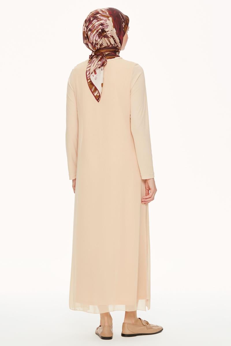 Şifon Garnili Örme Elbise - Taş TUGBA