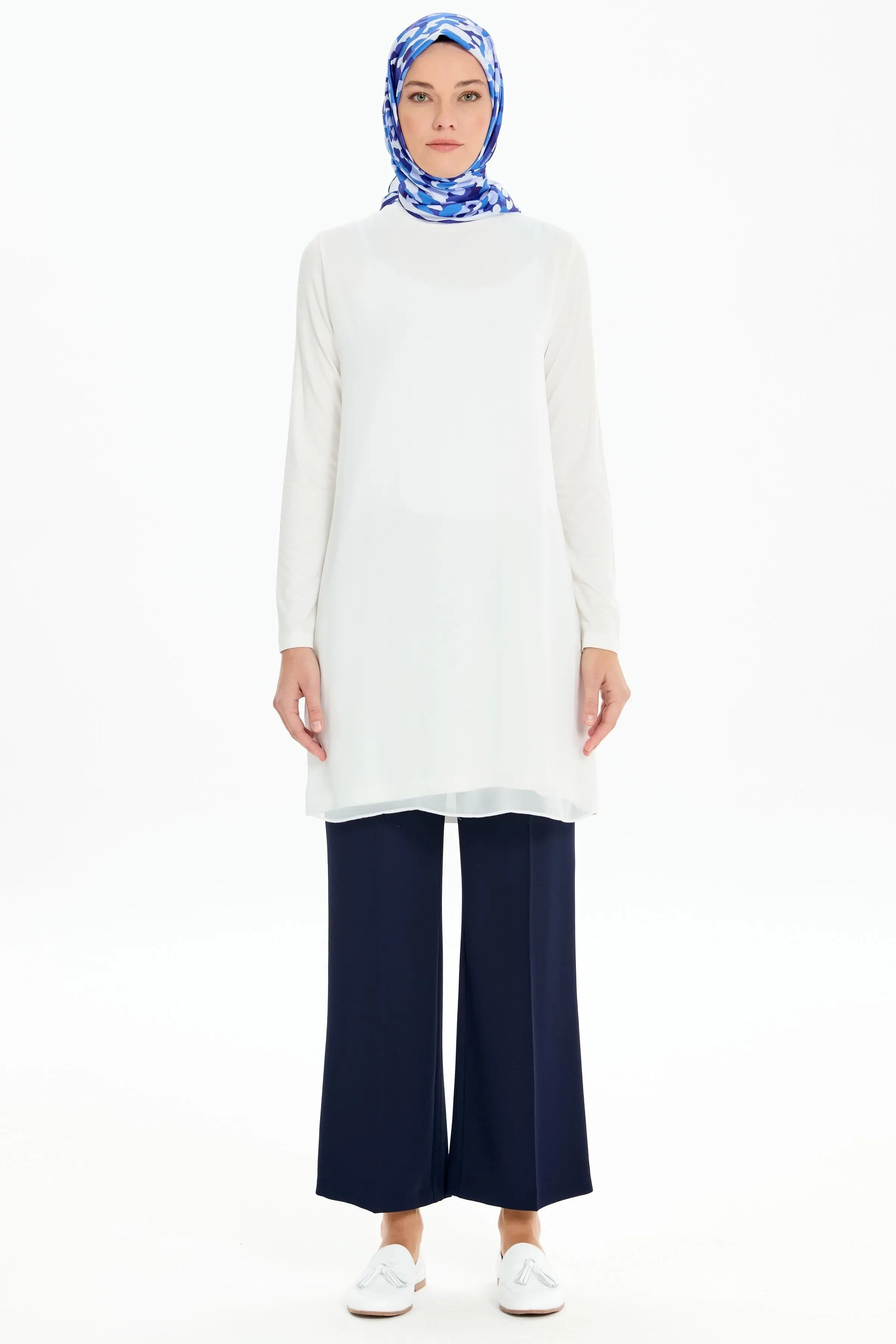 Şifon Garnili Penye Tunik - Ekru TUGBA