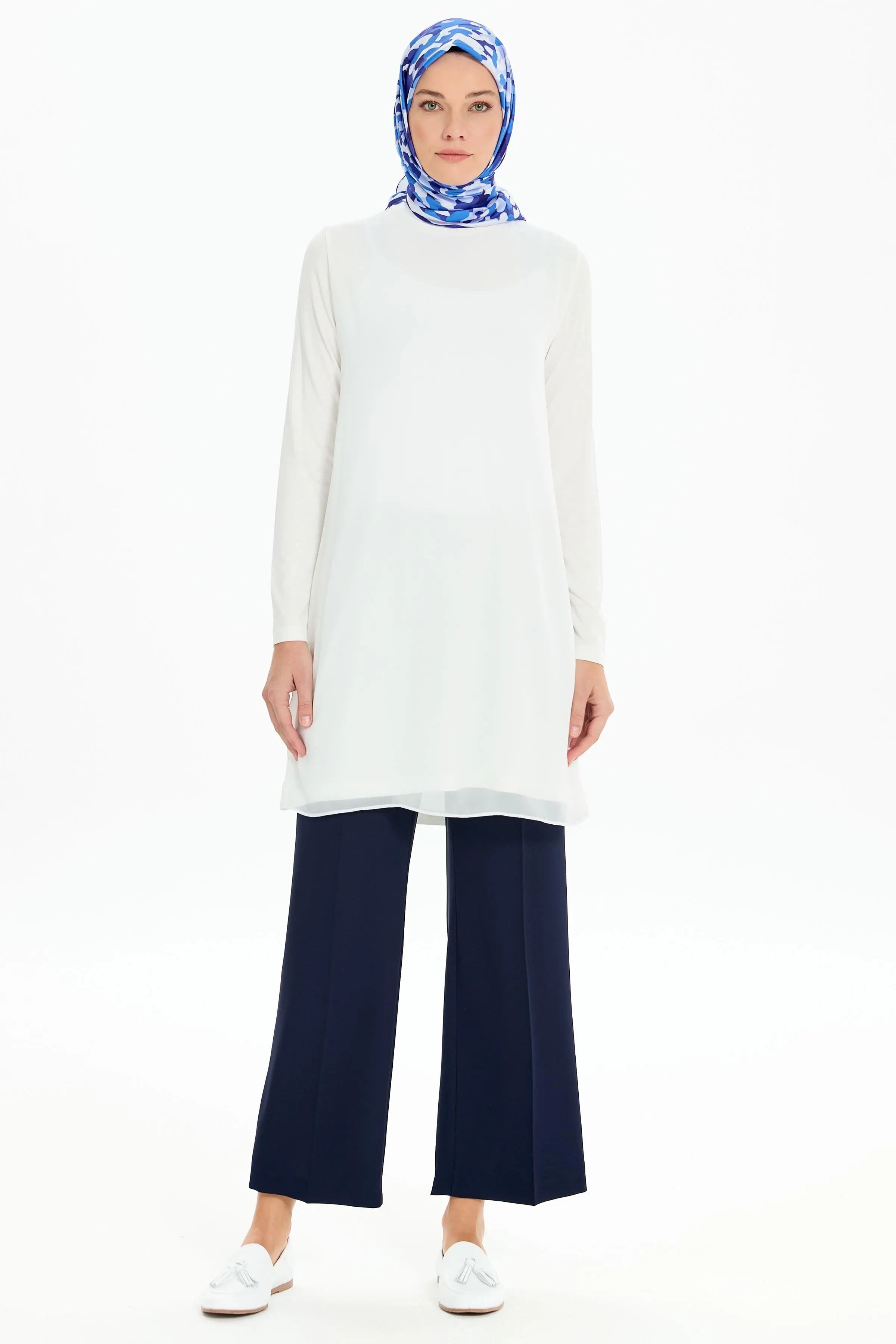 Şifon Garnili Penye Tunik - Ekru TUGBA