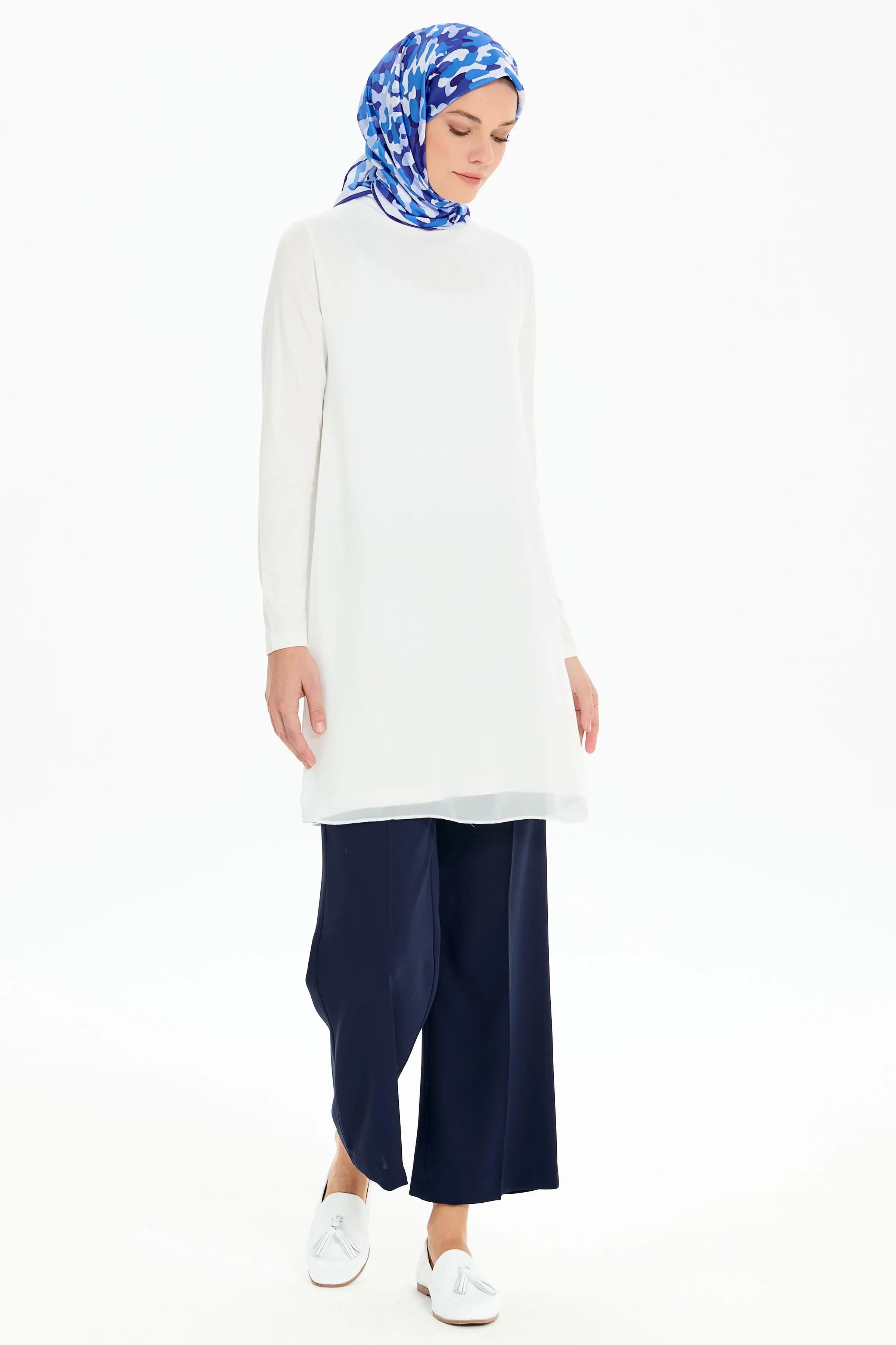 Şifon Garnili Penye Tunik - Ekru TUGBA