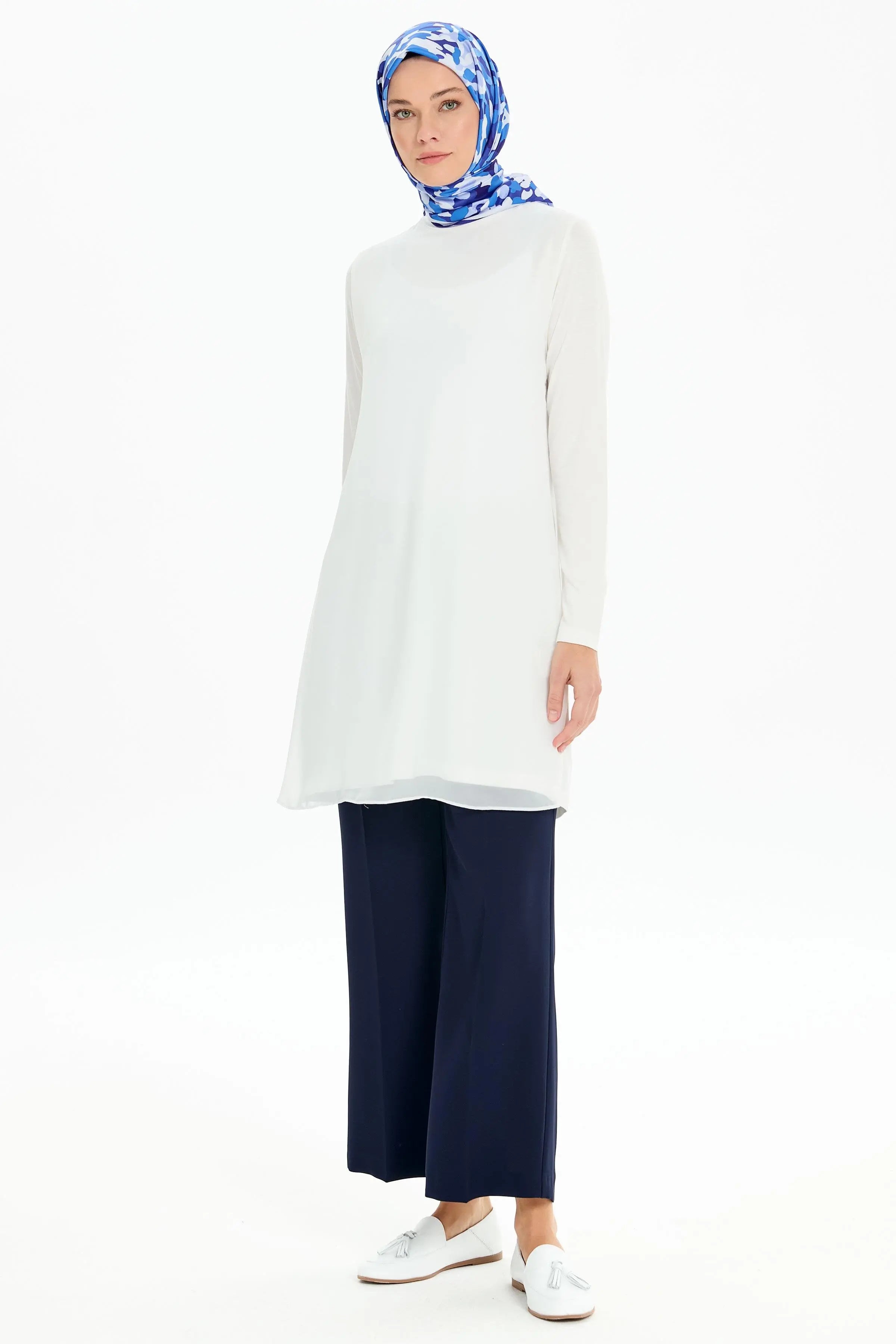 Şifon Garnili Penye Tunik - Ekru TUGBA