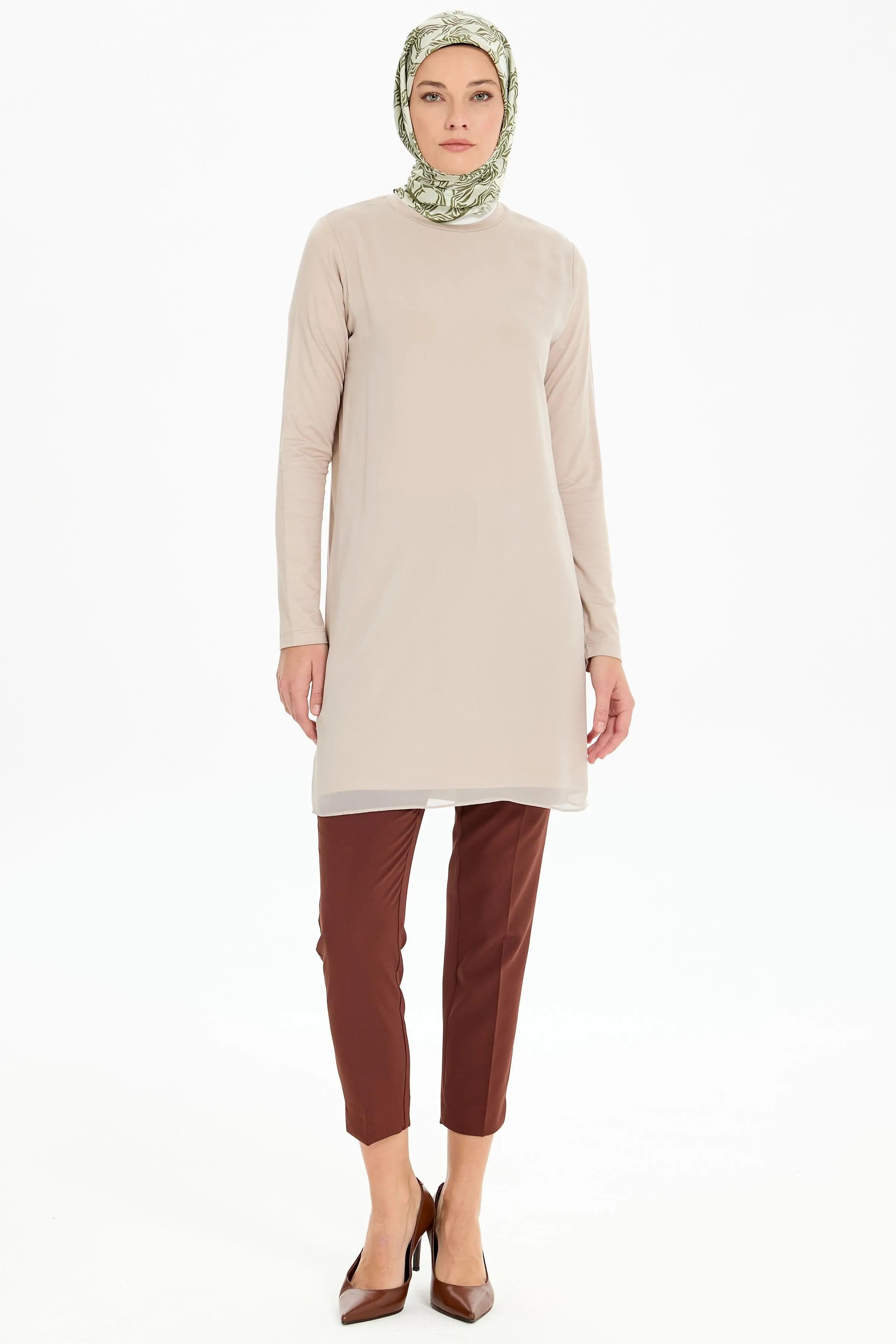 Şifon Garnili Penye Tunik - Taş TUGBA