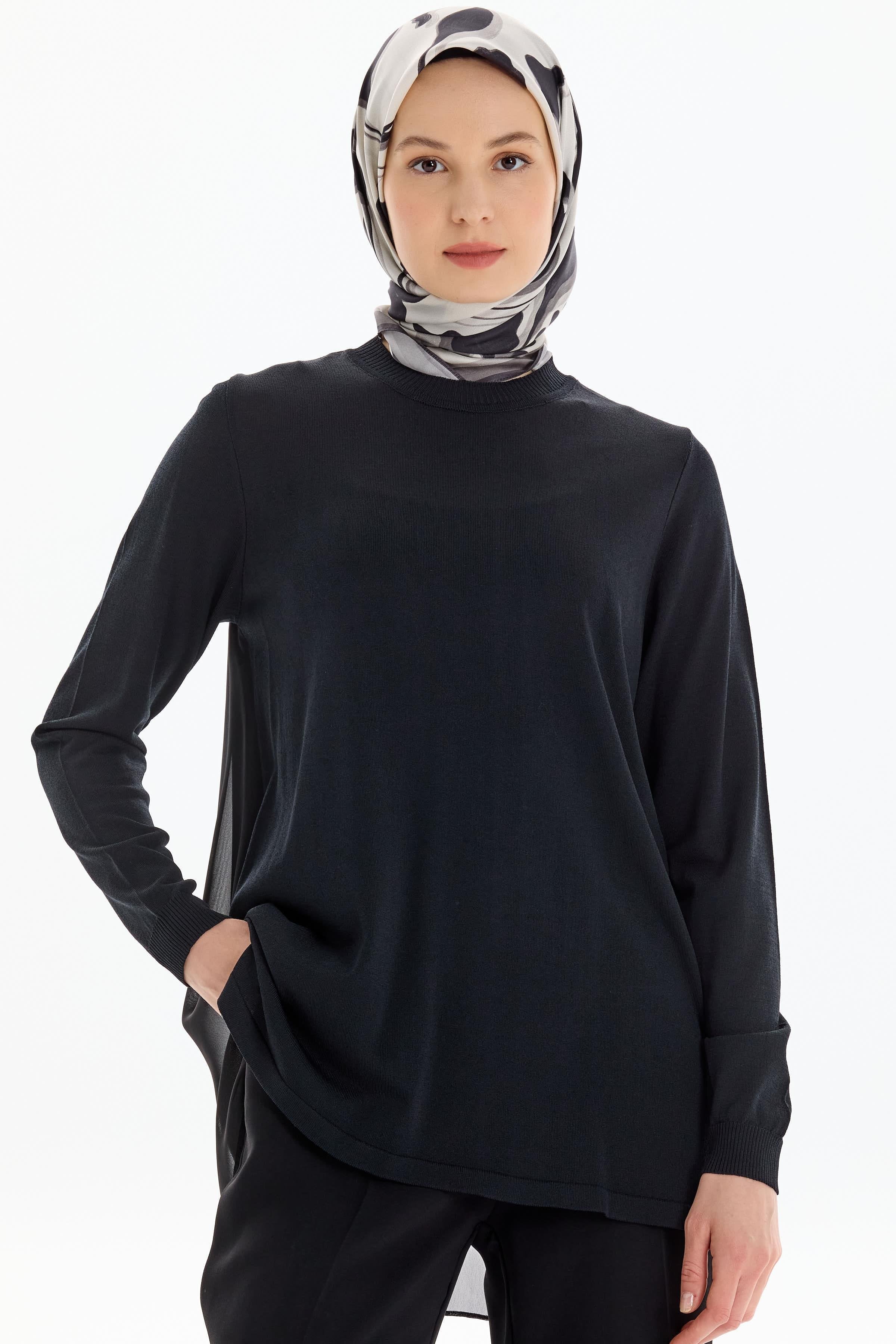 Şifon Garnili Rayon Bluz - Siyah TUGBA