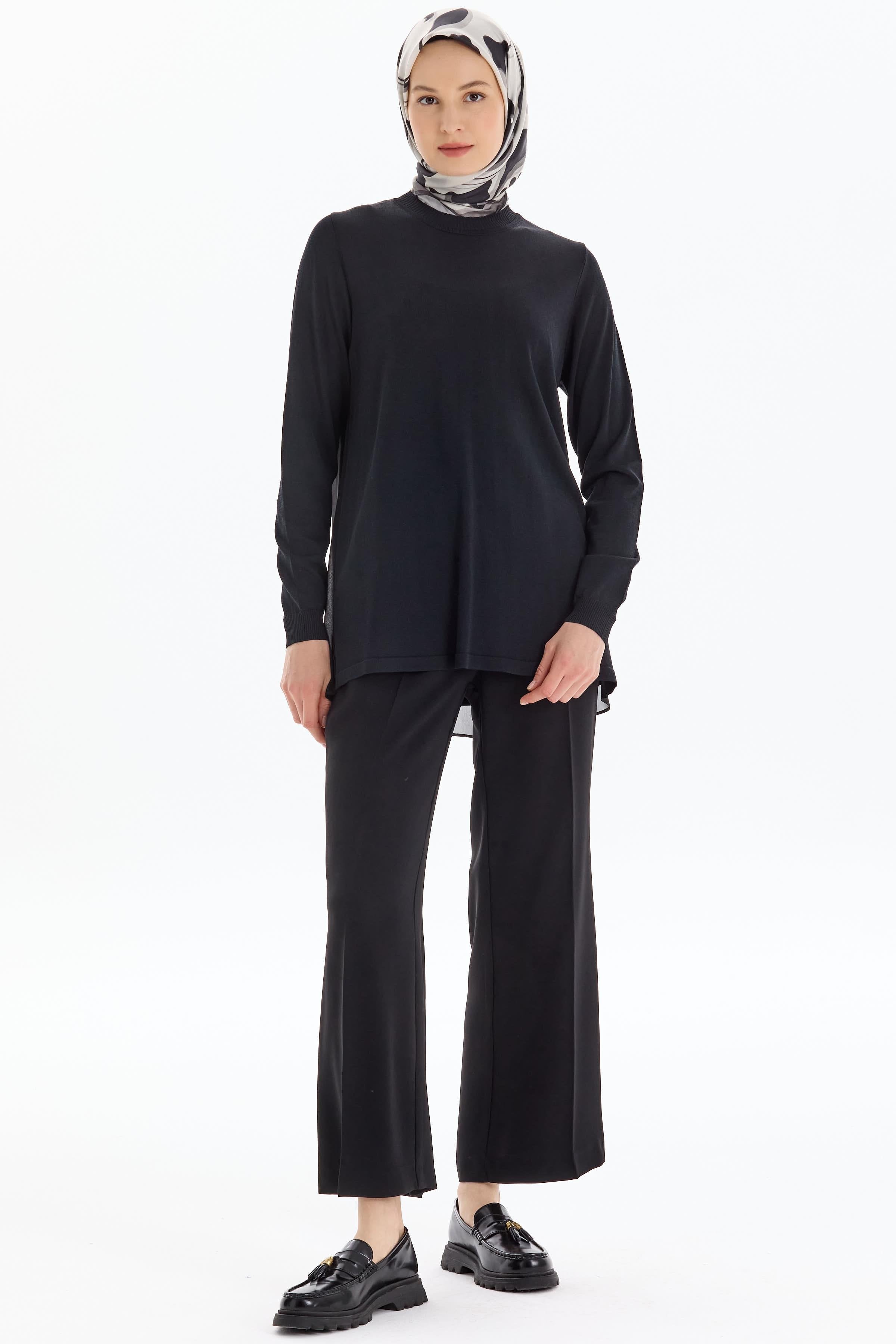 Şifon Garnili Rayon Bluz - Siyah TUGBA