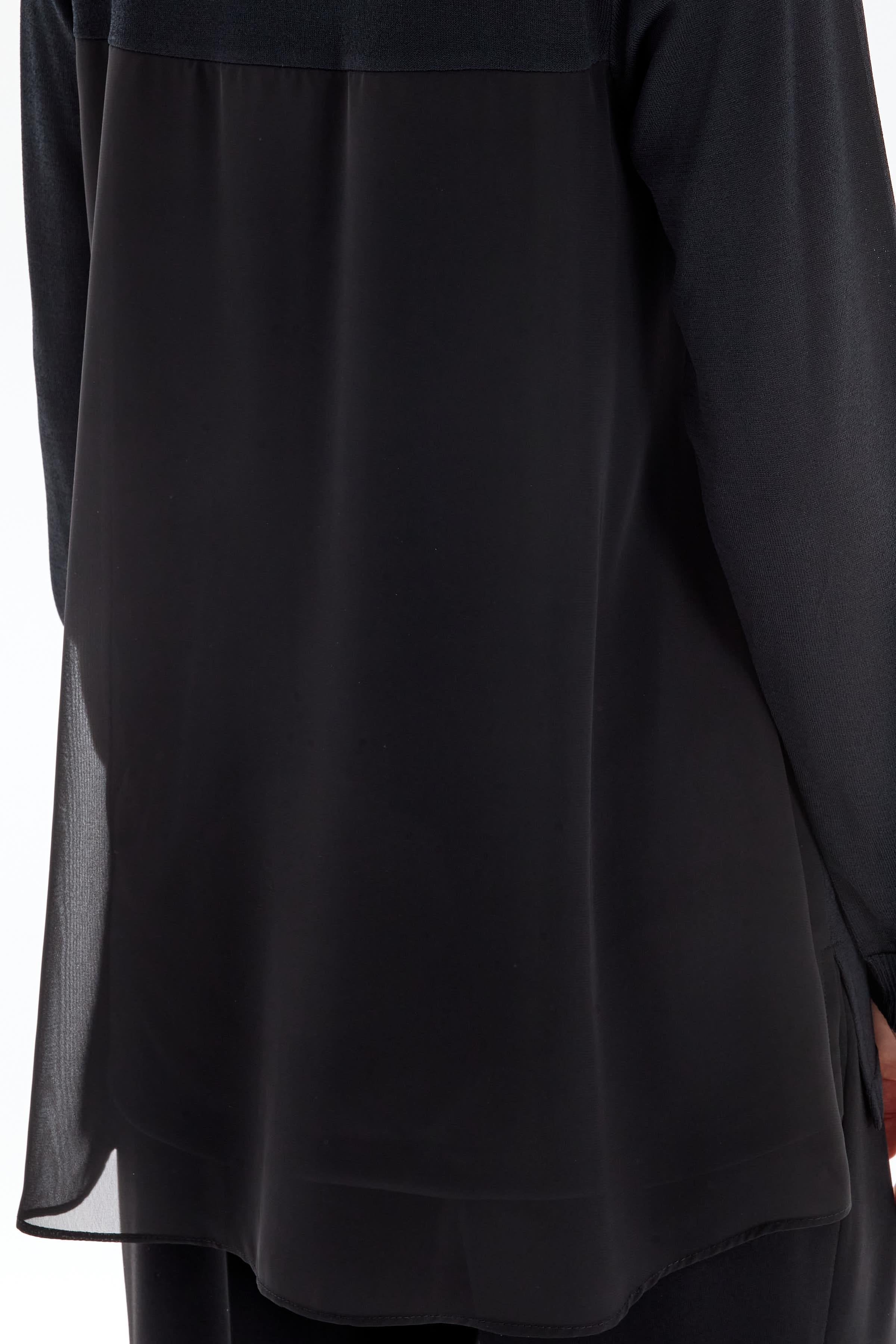 Şifon Garnili Rayon Bluz - Siyah TUGBA