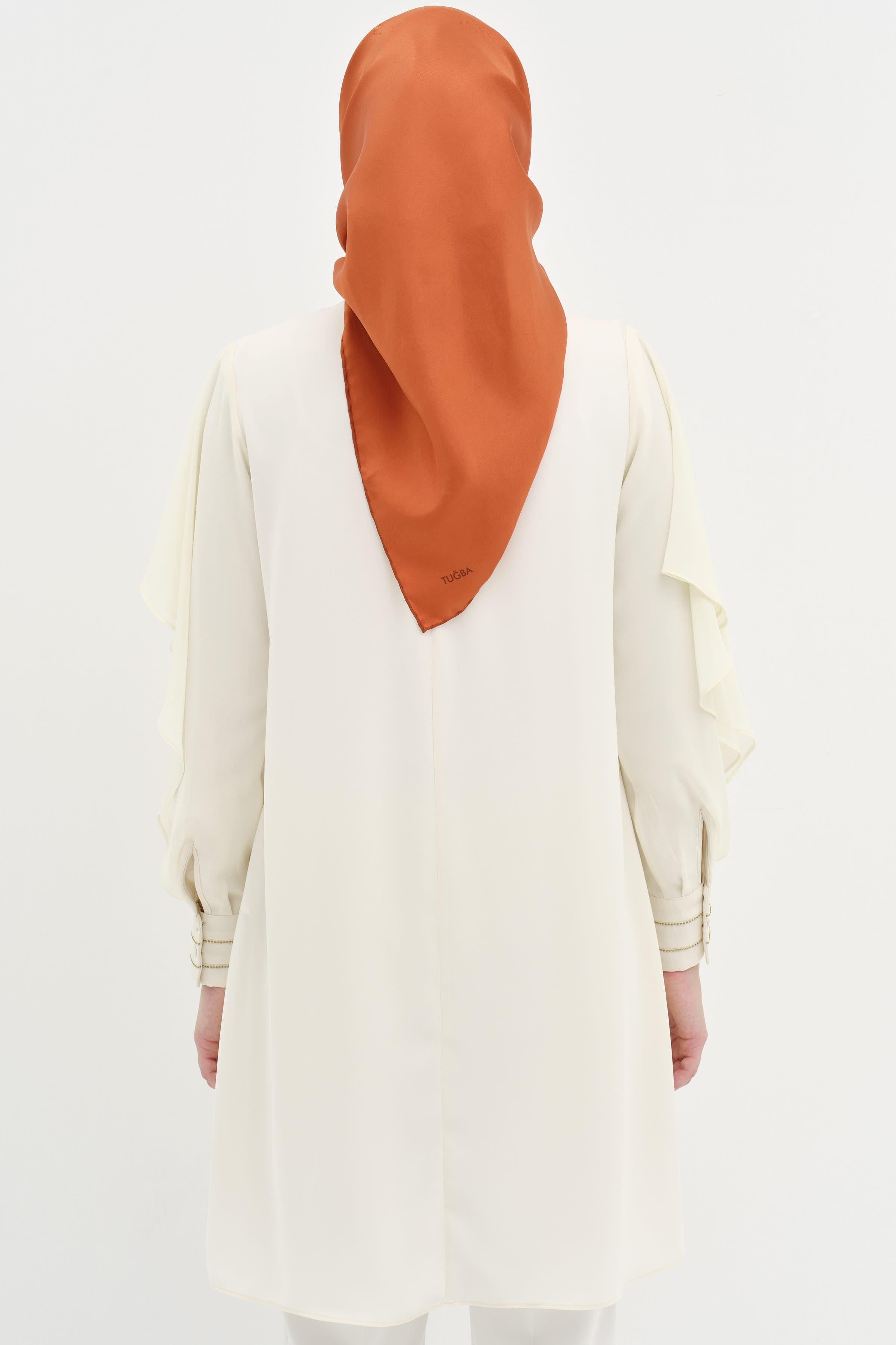 Şifon Garnili Taş Şerit Detaylı Tunik - Ekru TUGBA