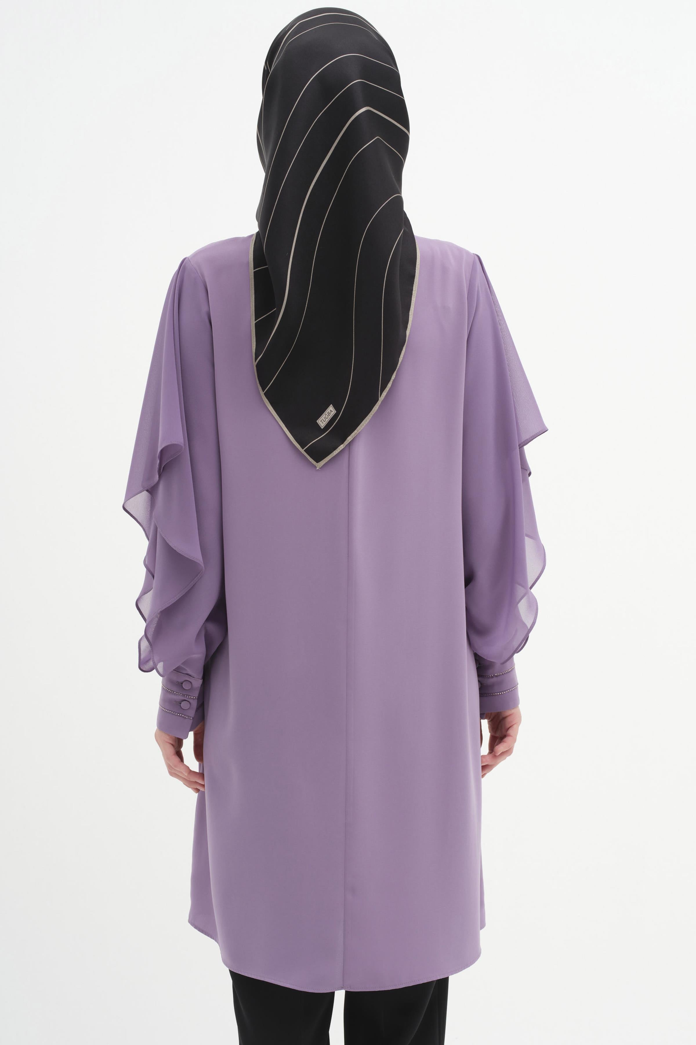 Şifon Garnili Taş Şerit Detaylı Tunik - Lila TUGBA