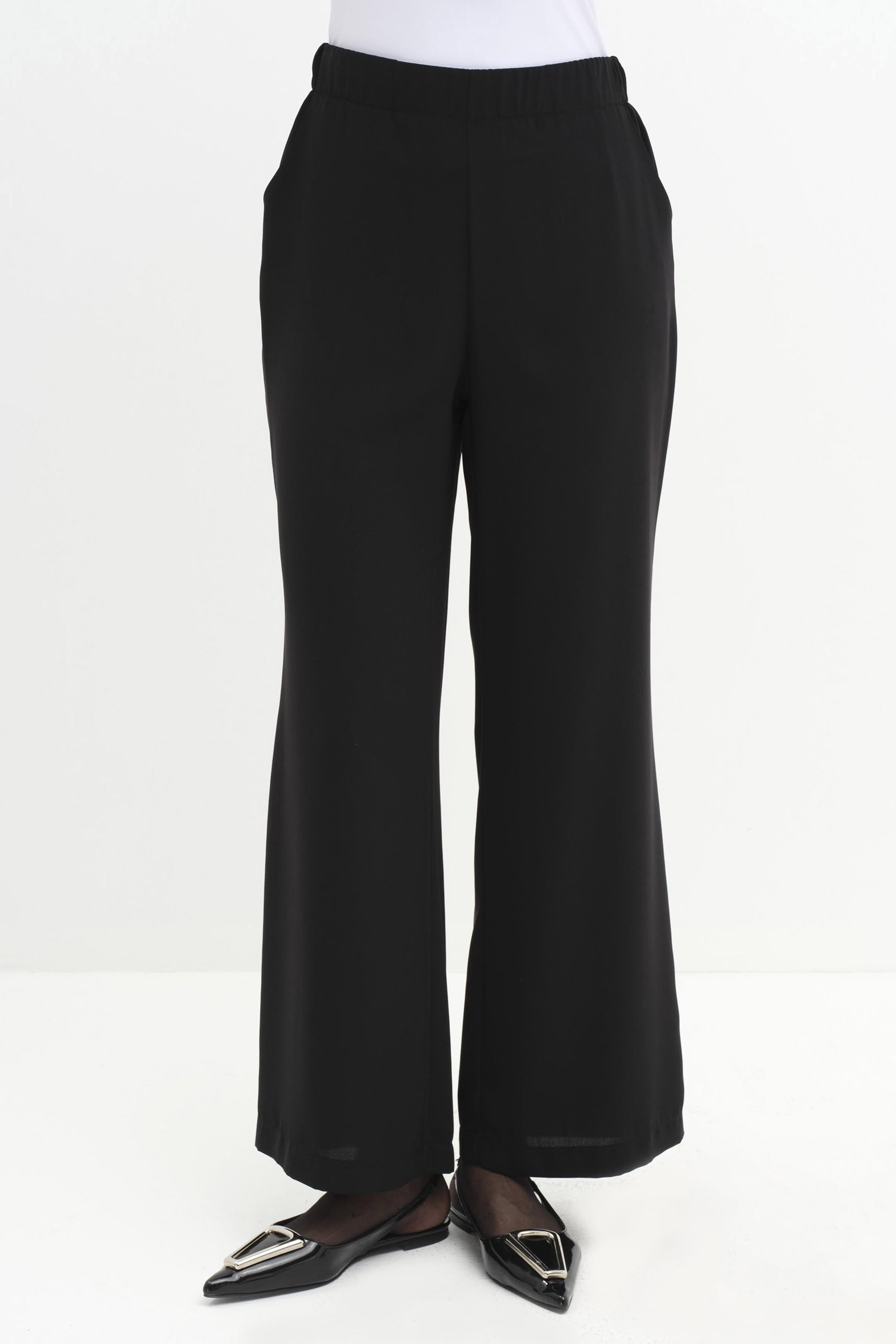 Şifon Garnili Tunik Pantolon Takım - Siyah TUGBA