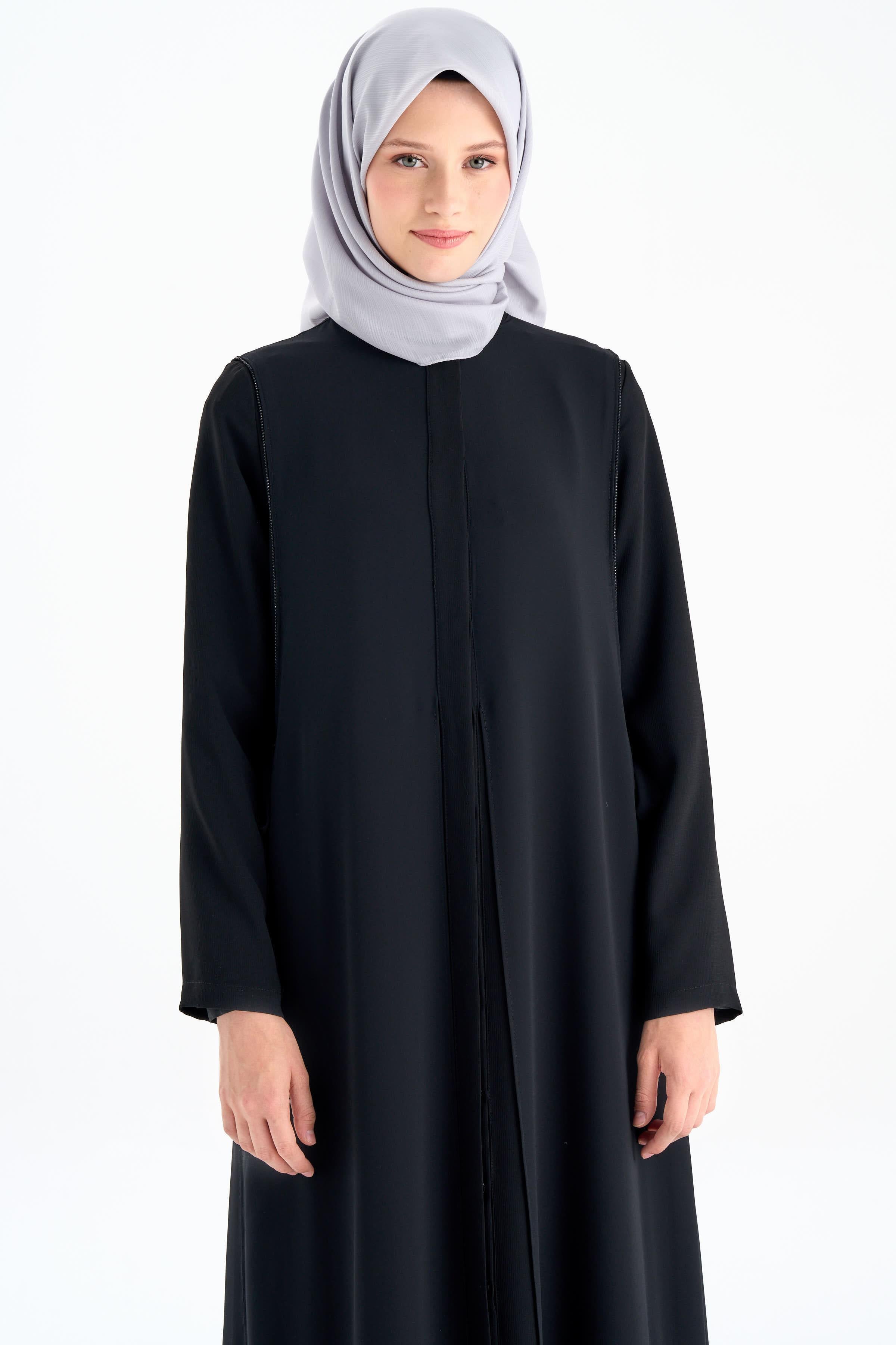 Şifon Garnili Yandan Bağlamalı Ferace - Siyah TUGBA