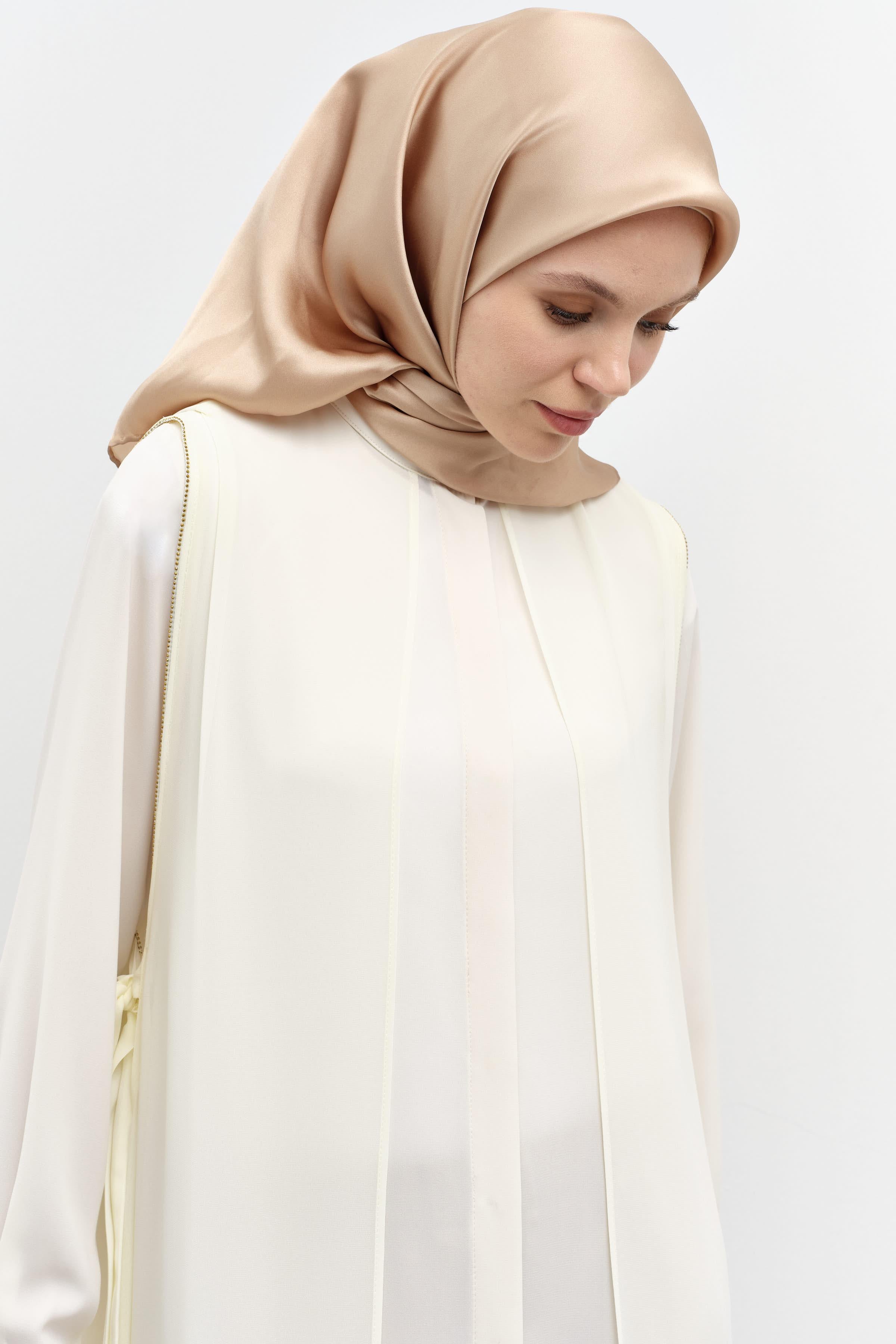 Şifon Garnili Yandan Bağlamalı Tunik - Ekru TUGBA