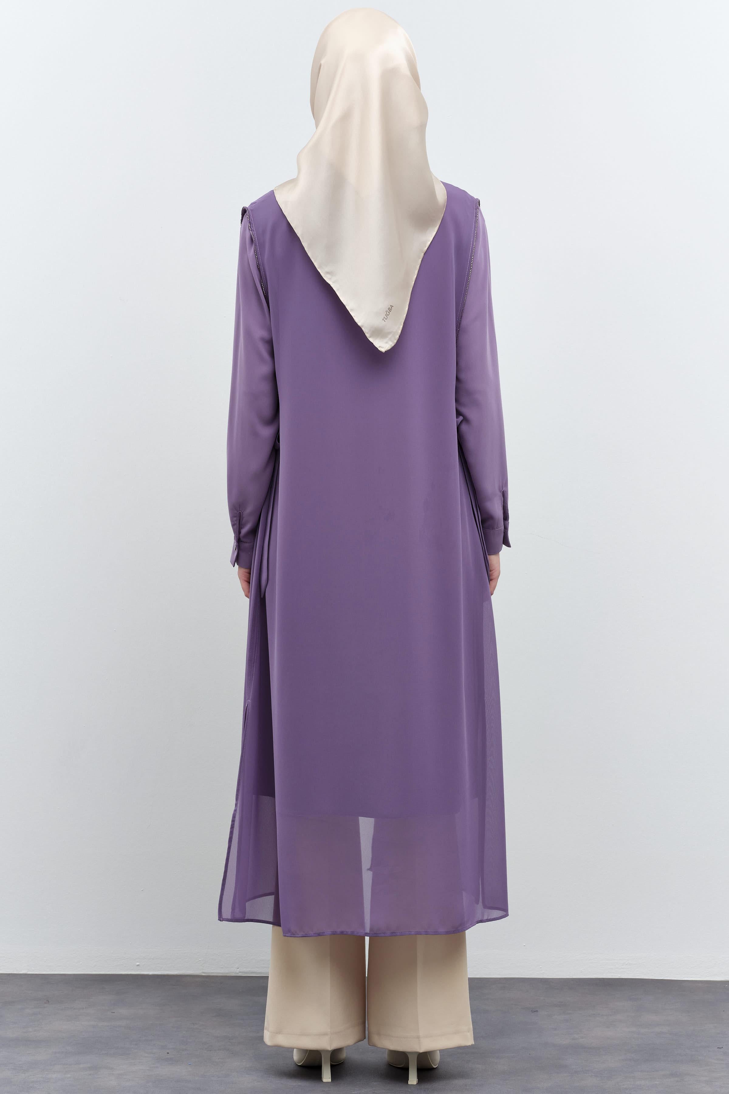 Şifon Garnili Yandan Bağlamalı Tunik - Lila TUGBA