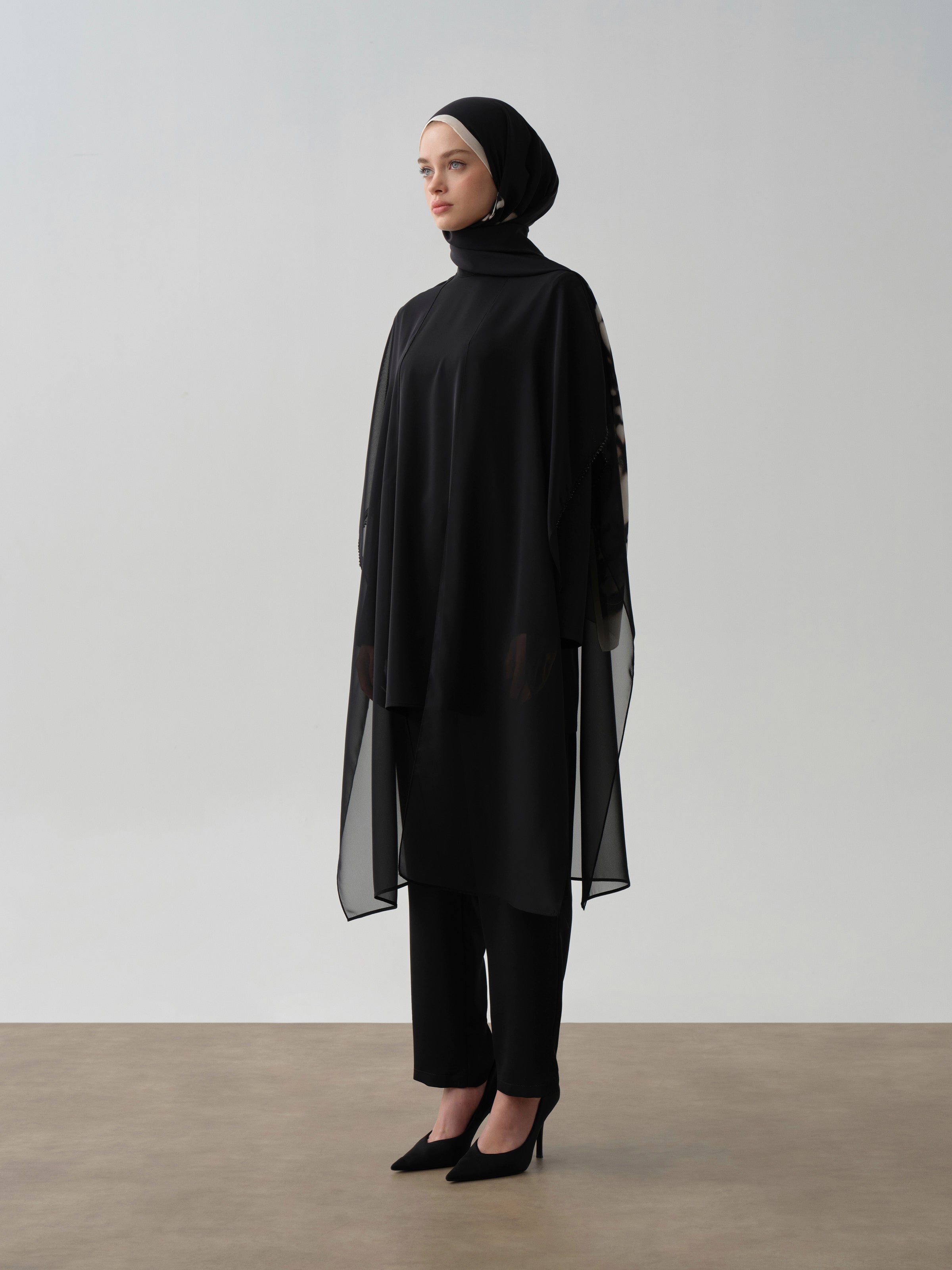 Şifon Kombinli Tunik - Siyah TUGBA