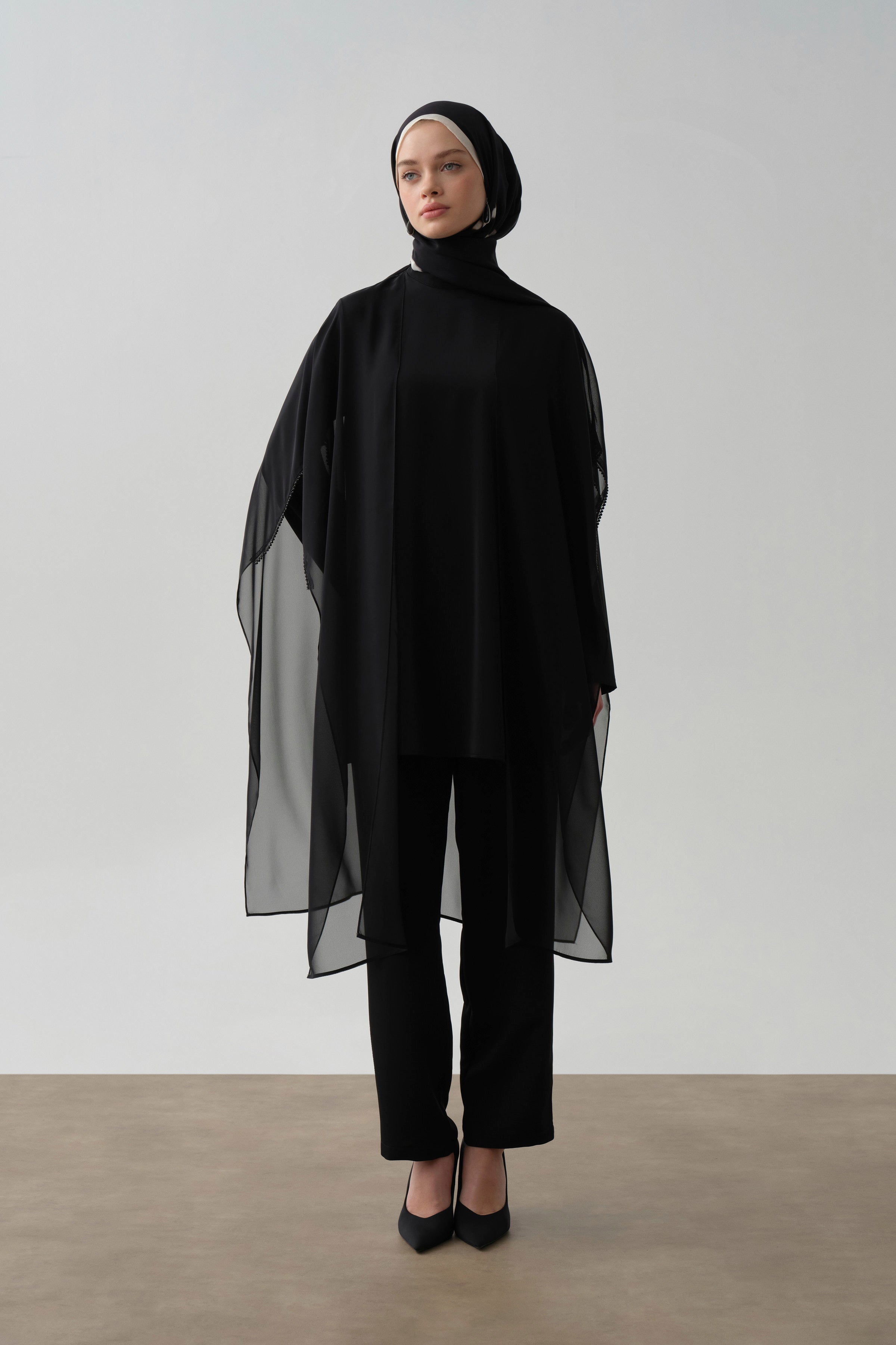 Şifon Kombinli Tunik - Siyah TUGBA