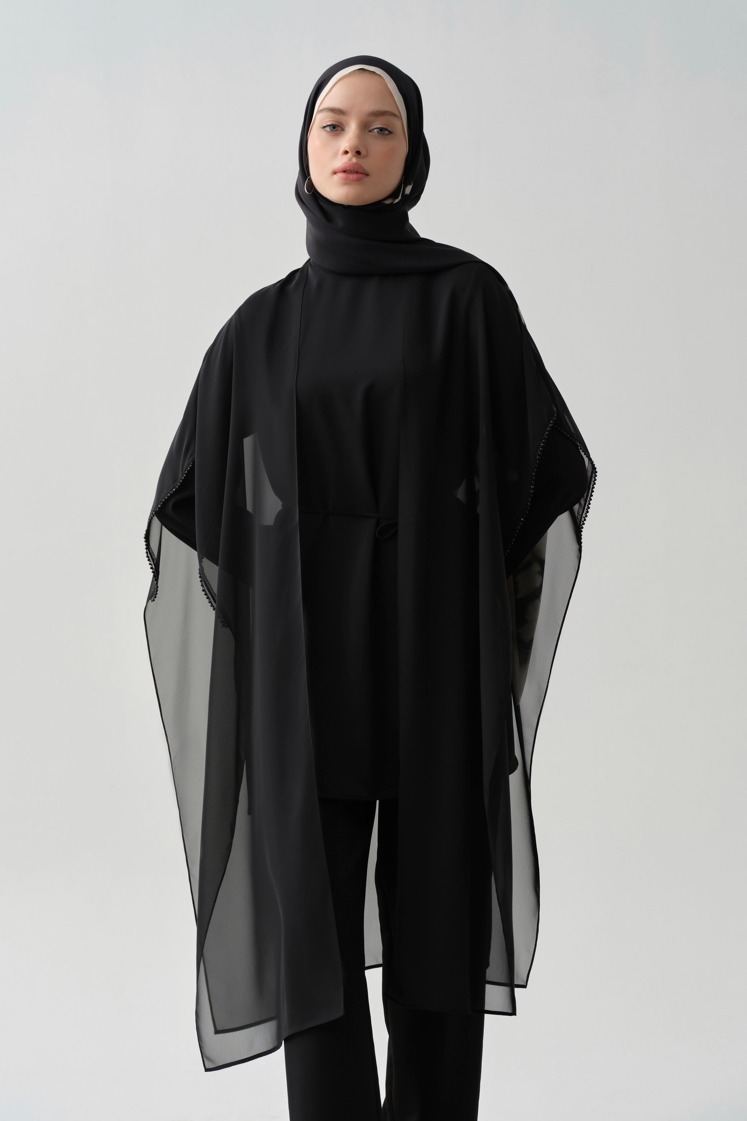 Şifon Kombinli Tunik - Siyah TUGBA