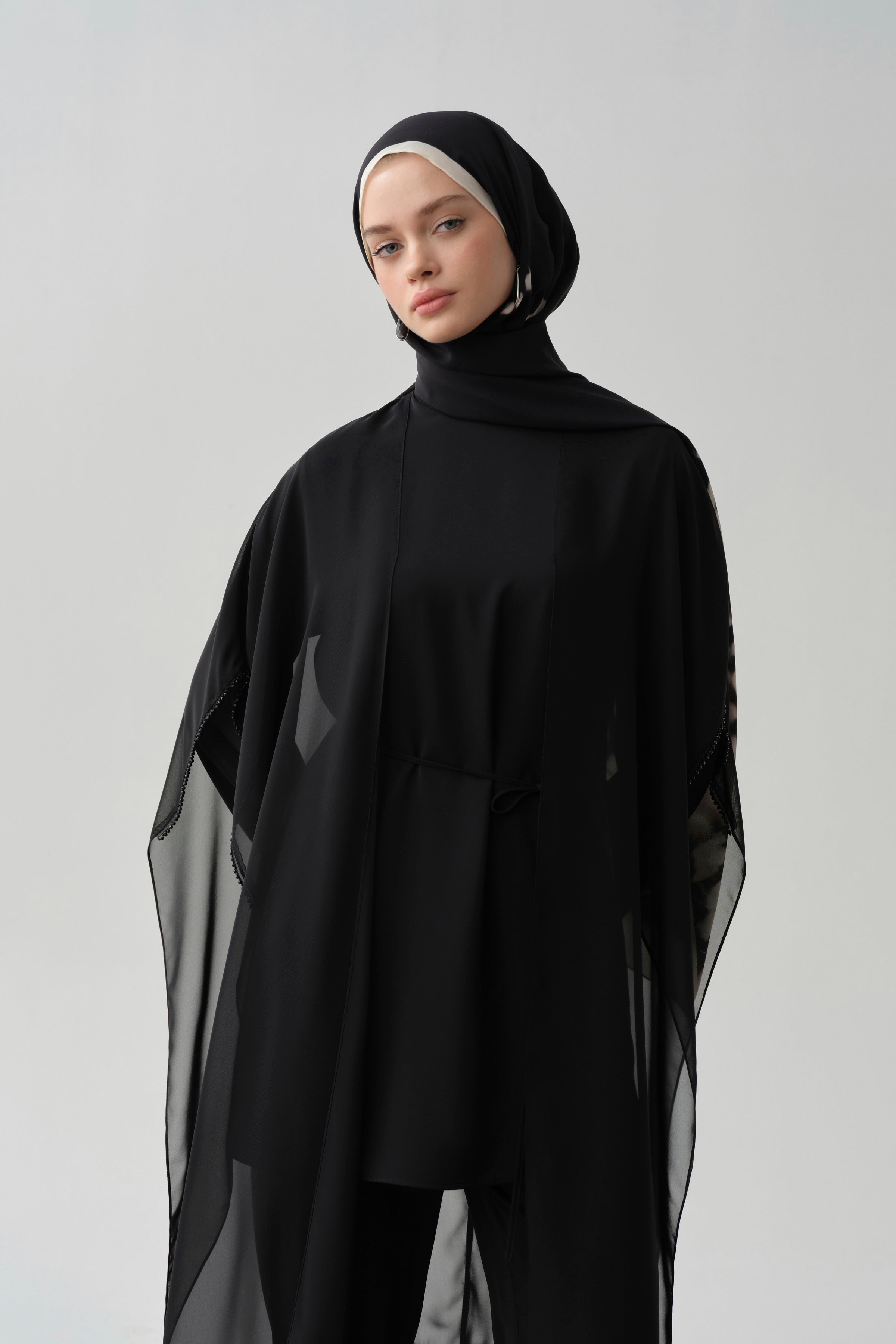 Şifon Kombinli Tunik - Siyah TUGBA