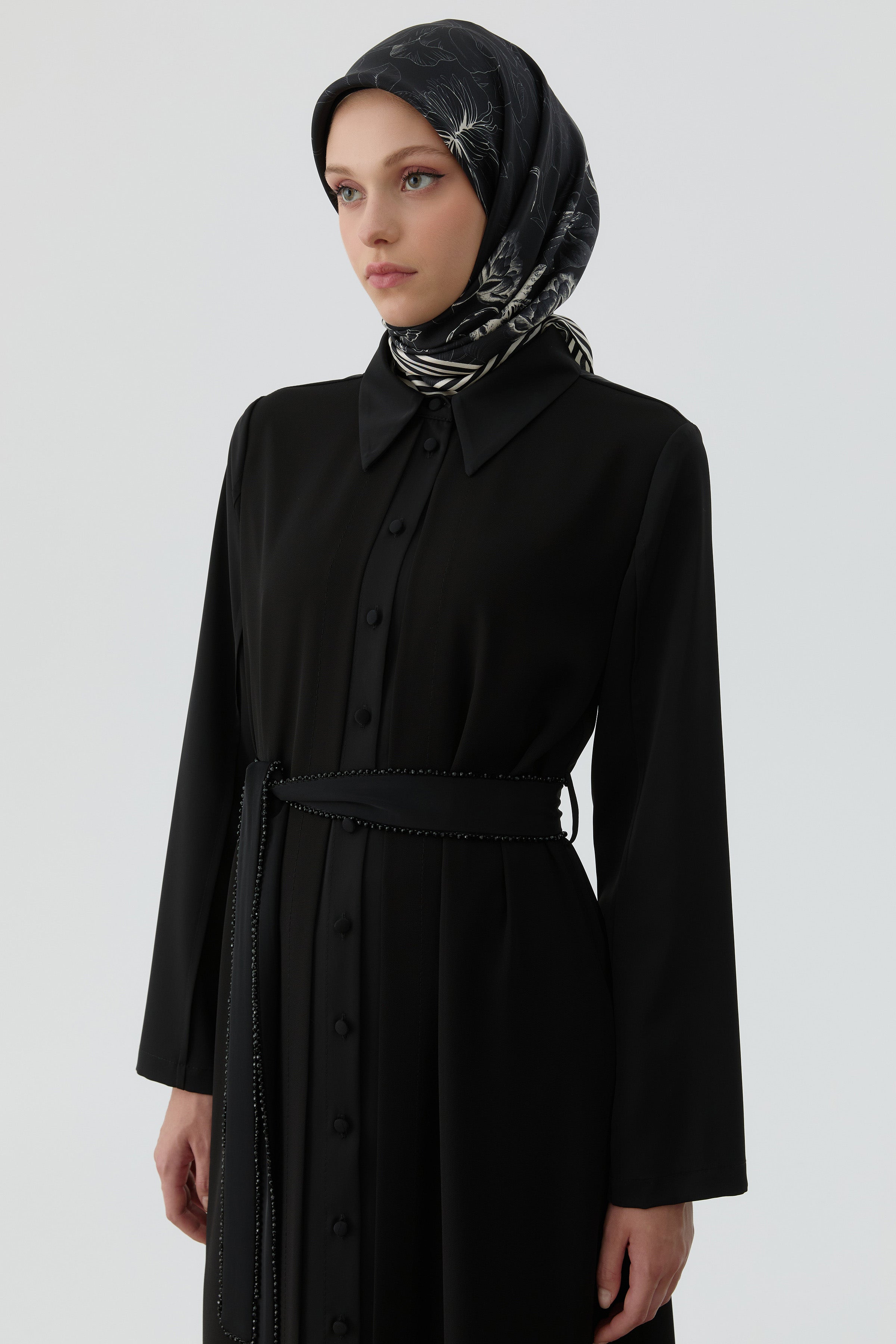 Şifon Kombinli Uzun Tunik - Siyah TUGBA