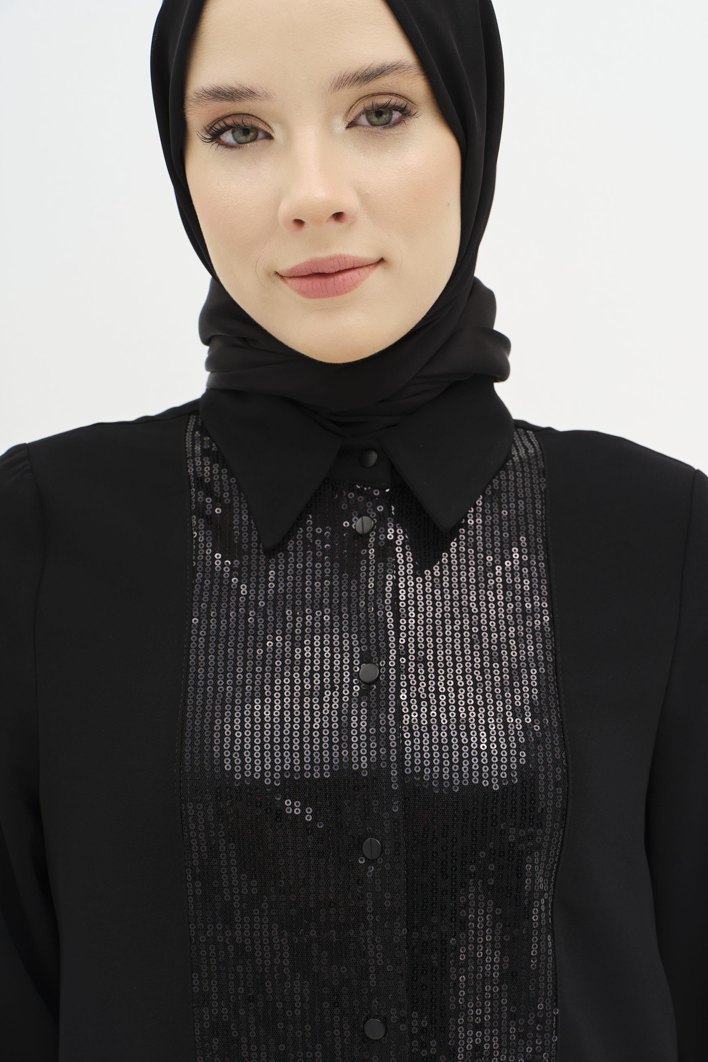 Şifon Ve Payet Garnili Tunik - Siyah TUGBA