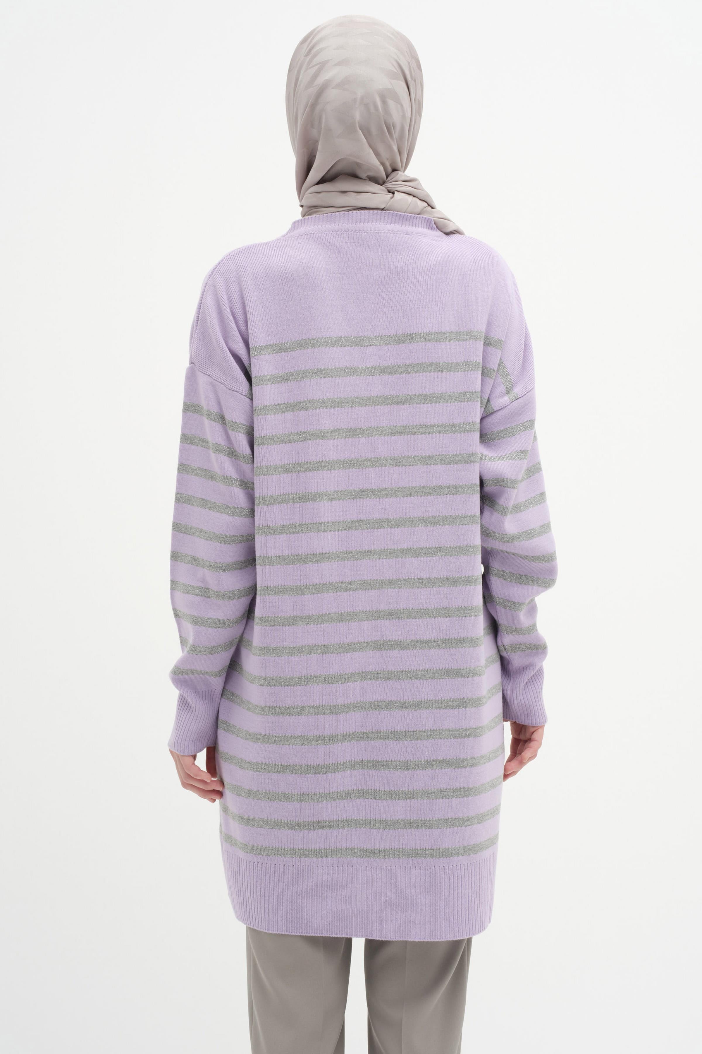 Sim İpli Çizgili Triko Tunik - Lila TUGBA