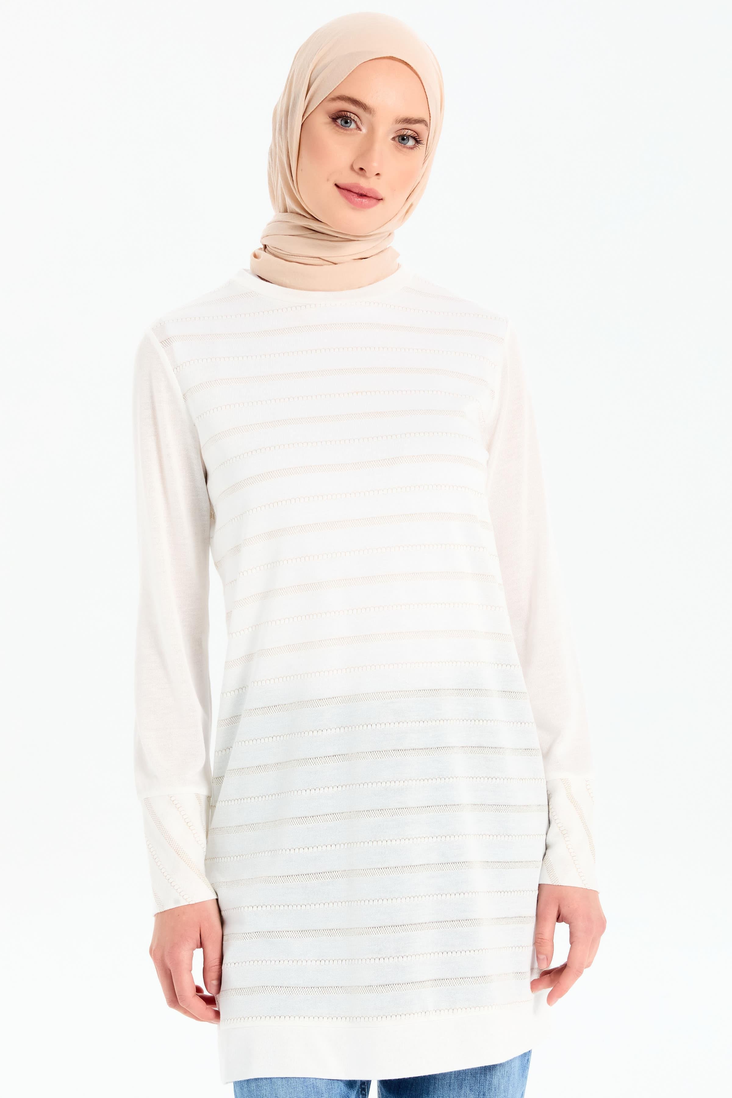 Sim İpli İnce Triko Tunik - Ekru TUGBA