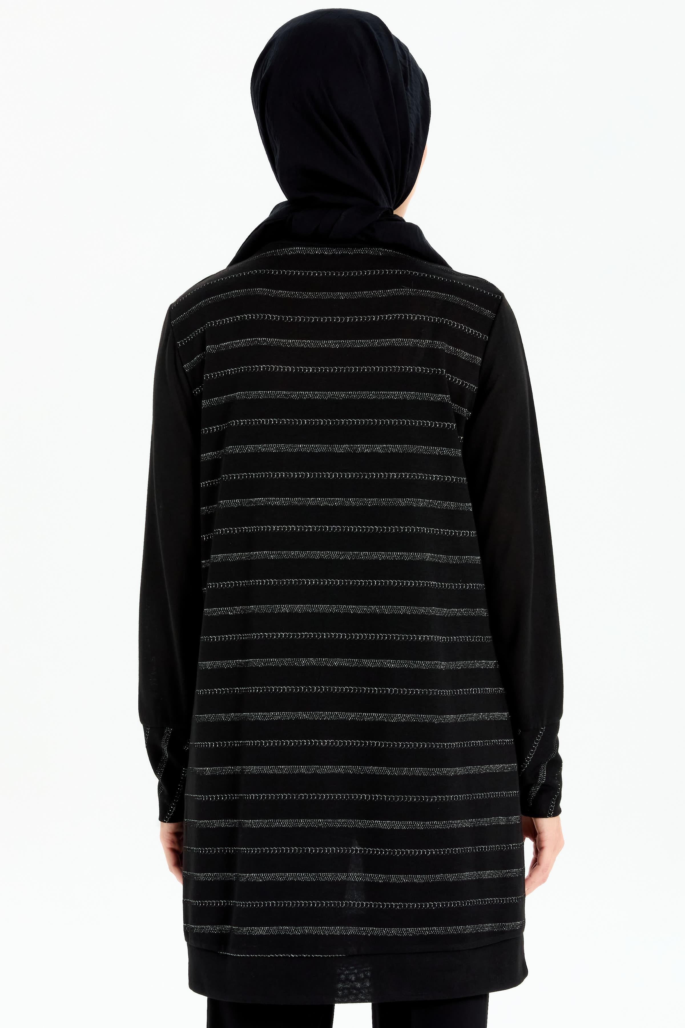 Sim İpli İnce Triko Tunik - Siyah TUGBA