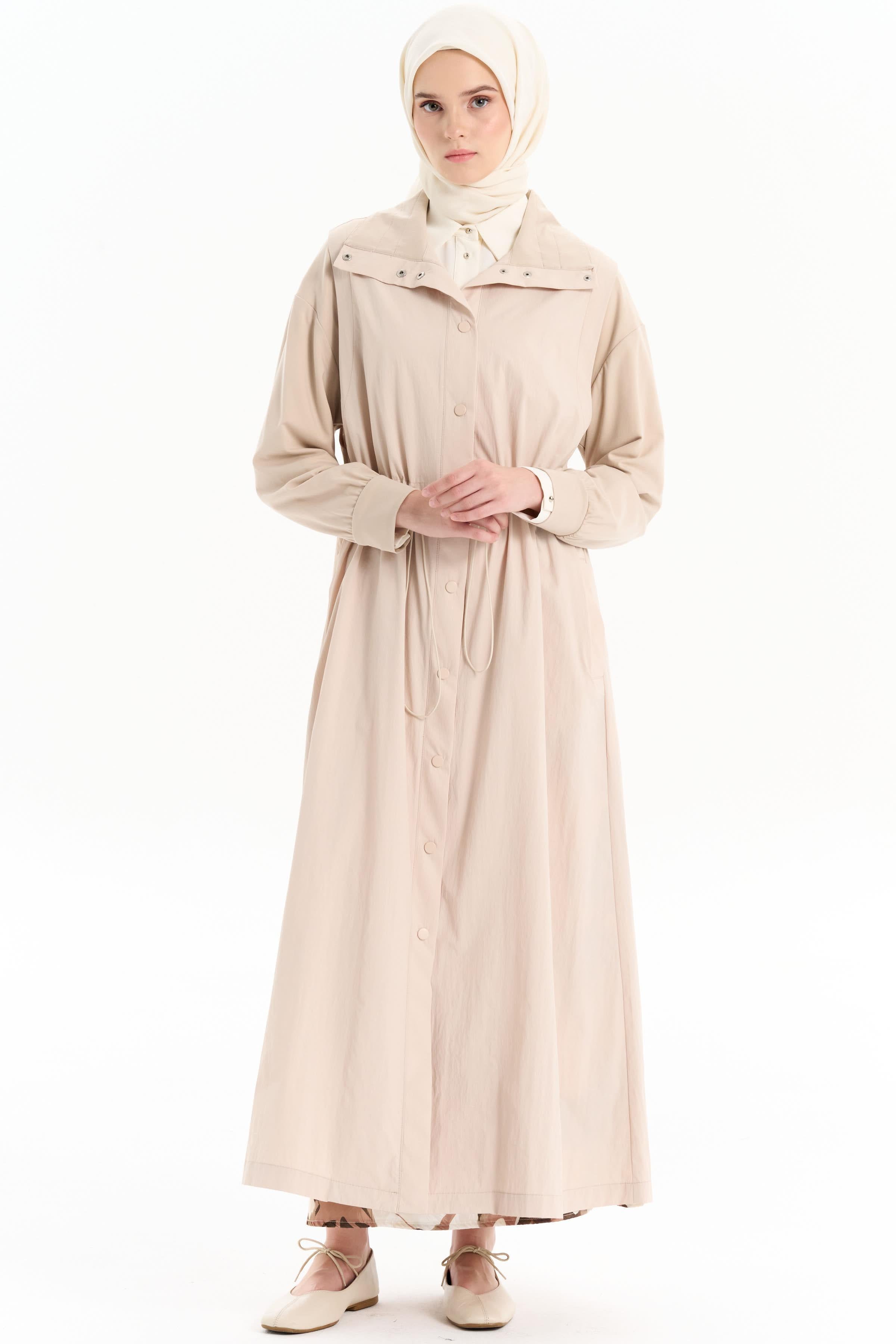 Bel Büzgülü Pardesü - Bej TUGBA