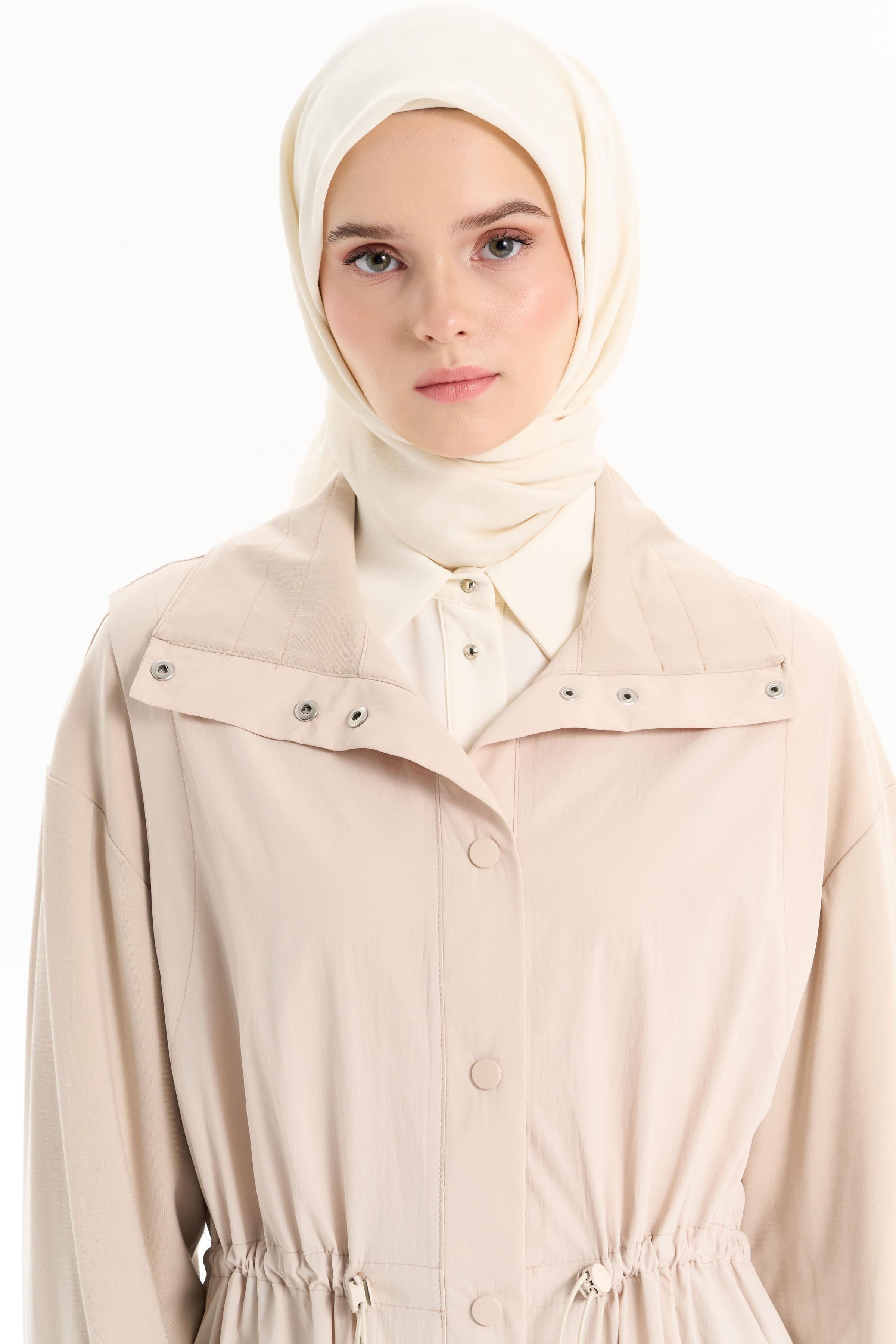 Bel Büzgülü Pardesü - Bej TUGBA