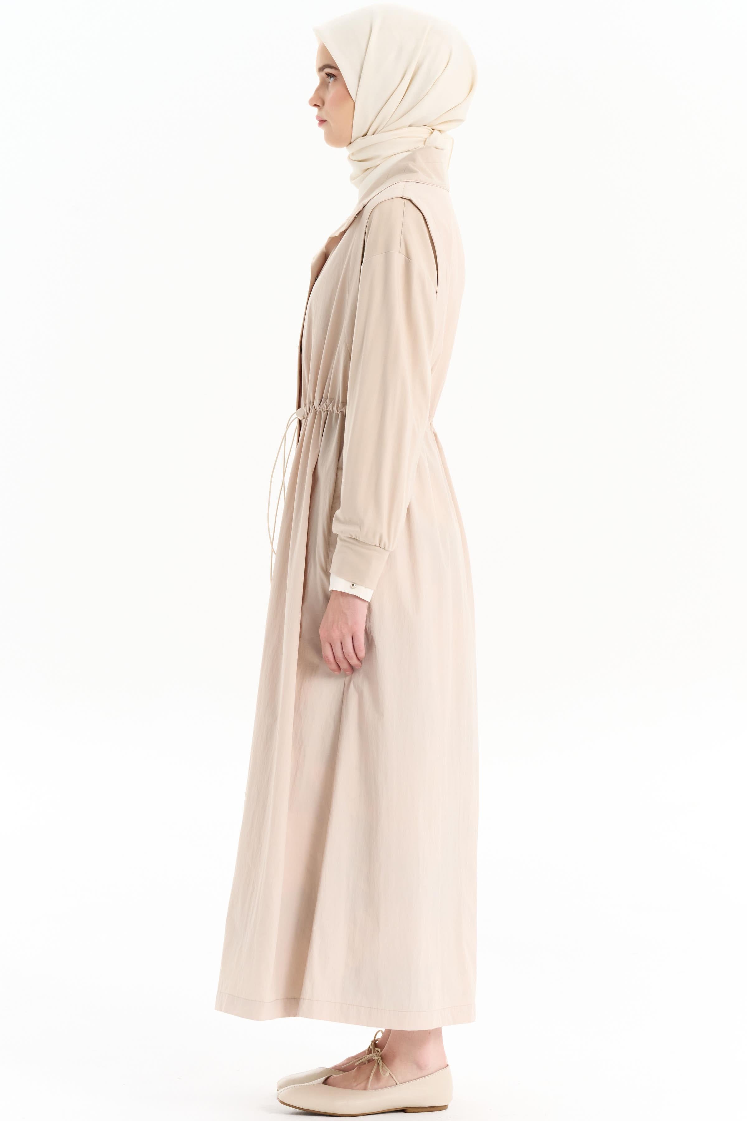 Bel Büzgülü Pardesü - Bej TUGBA