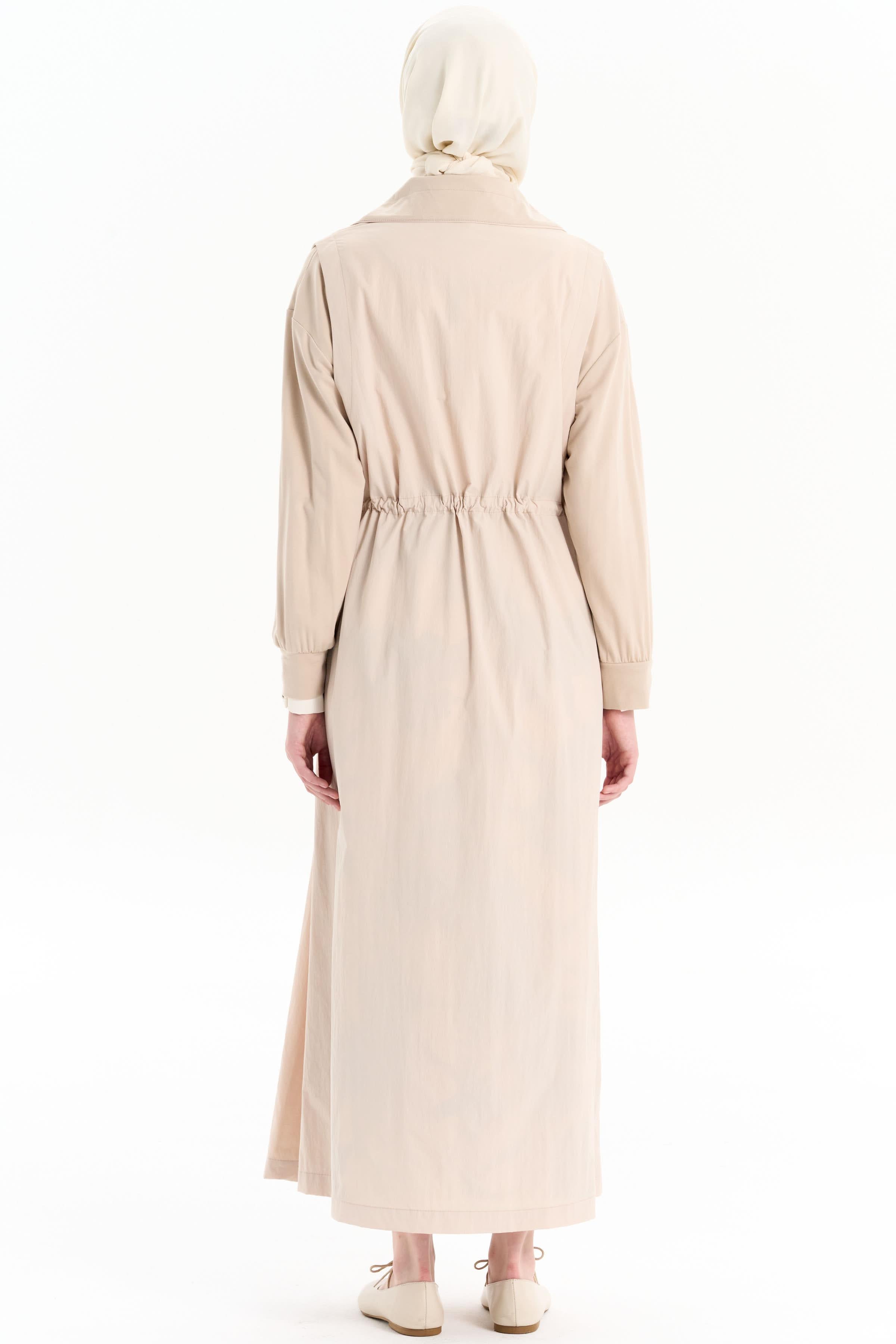 Bel Büzgülü Pardesü - Bej TUGBA