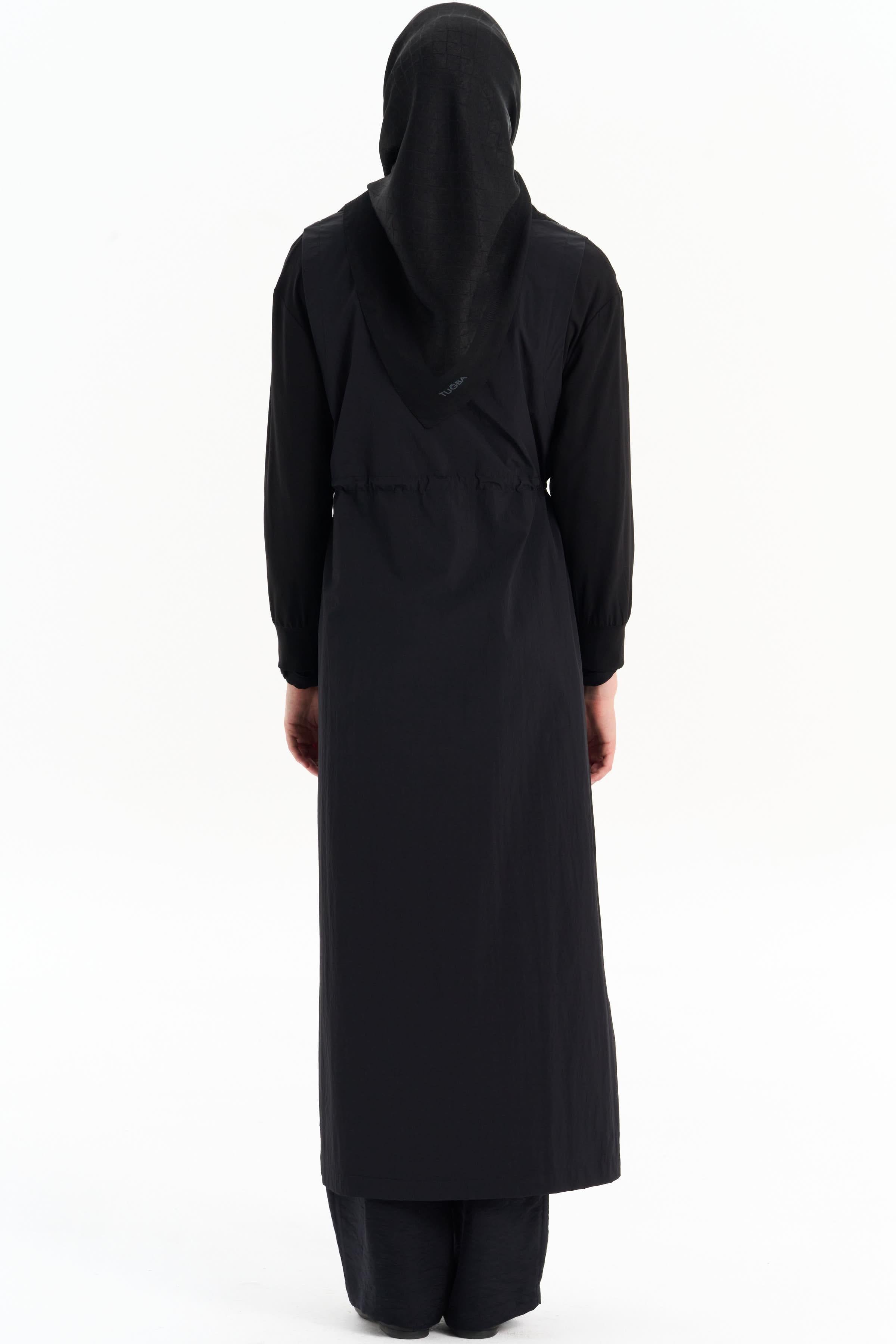 Bel Büzgülü Pardesü - Siyah TUGBA