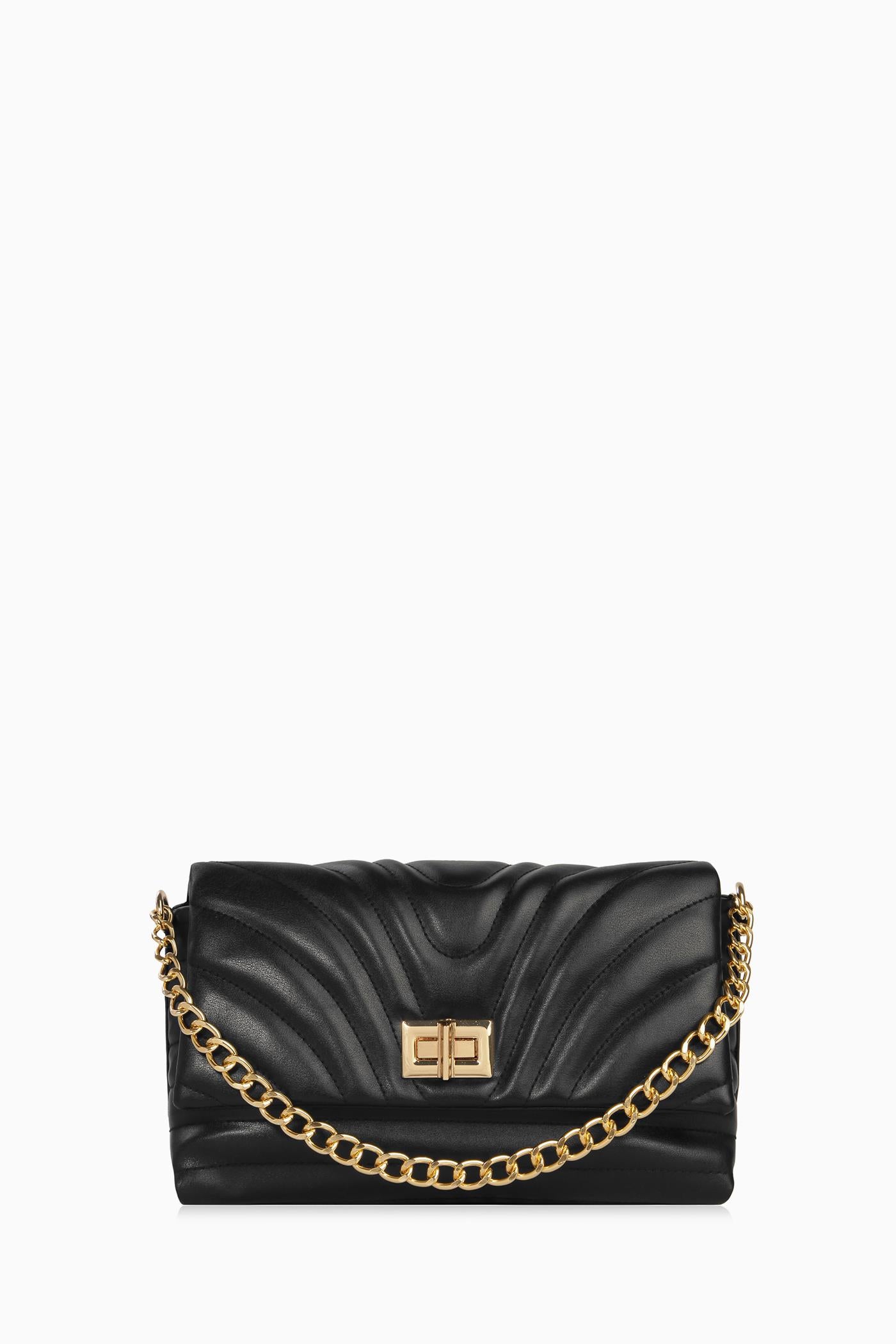 Zincir Askılı Flap Çanta - Siyah TUGBA