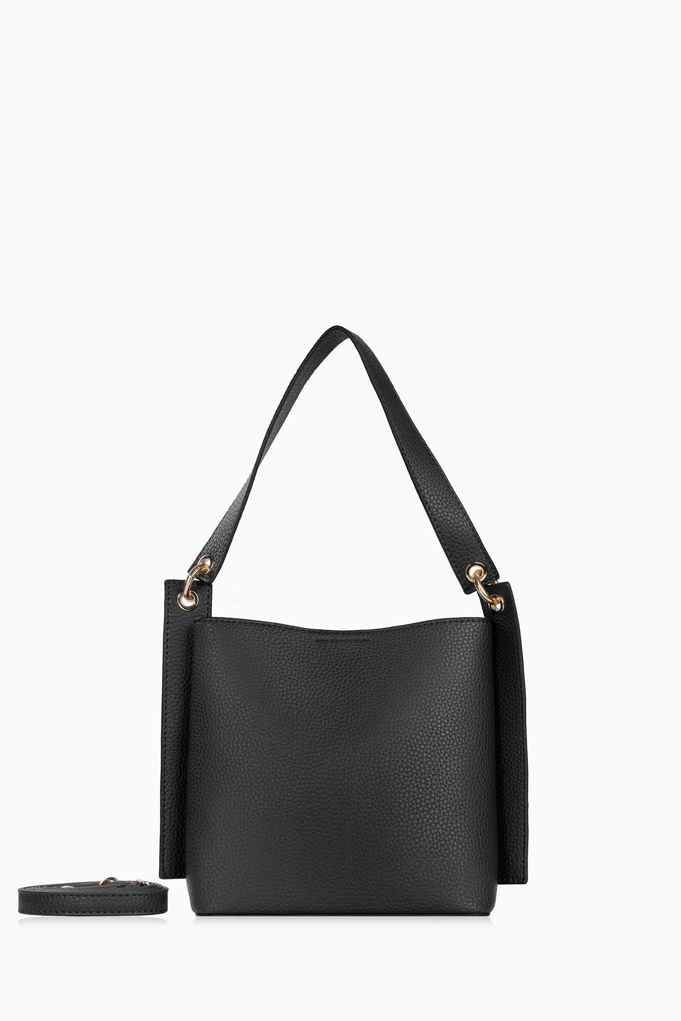 Omuz Askılı Üçgen Deri Çanta - Siyah TUGBA
