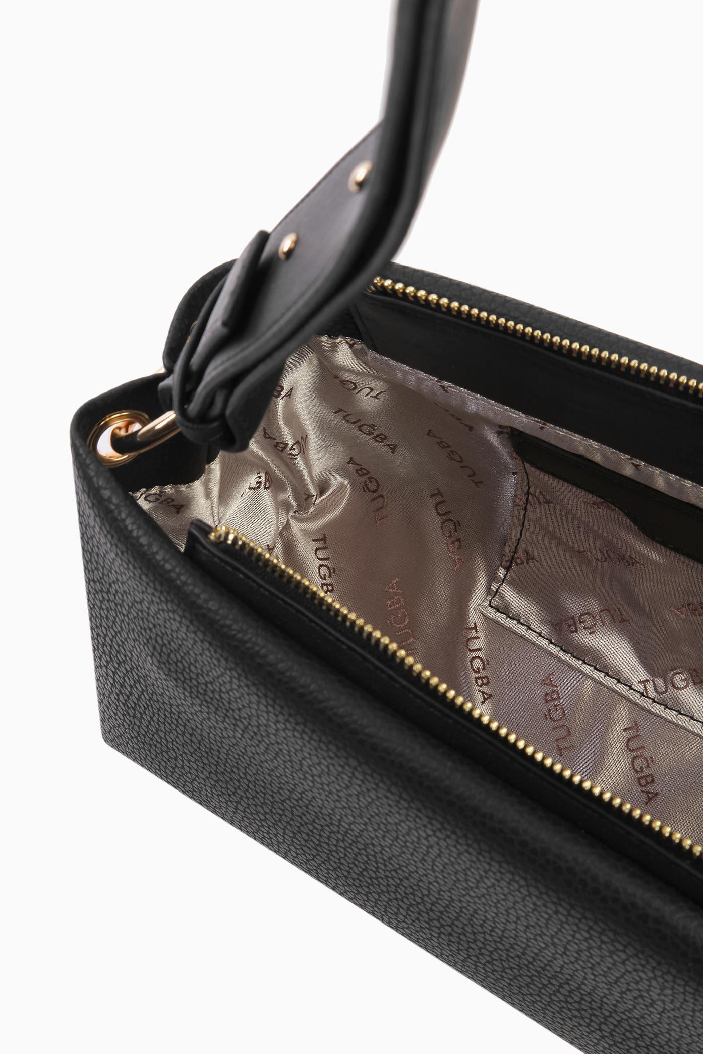 Yumuşak Deri Fermuarlı Çanta - Siyah TUGBA