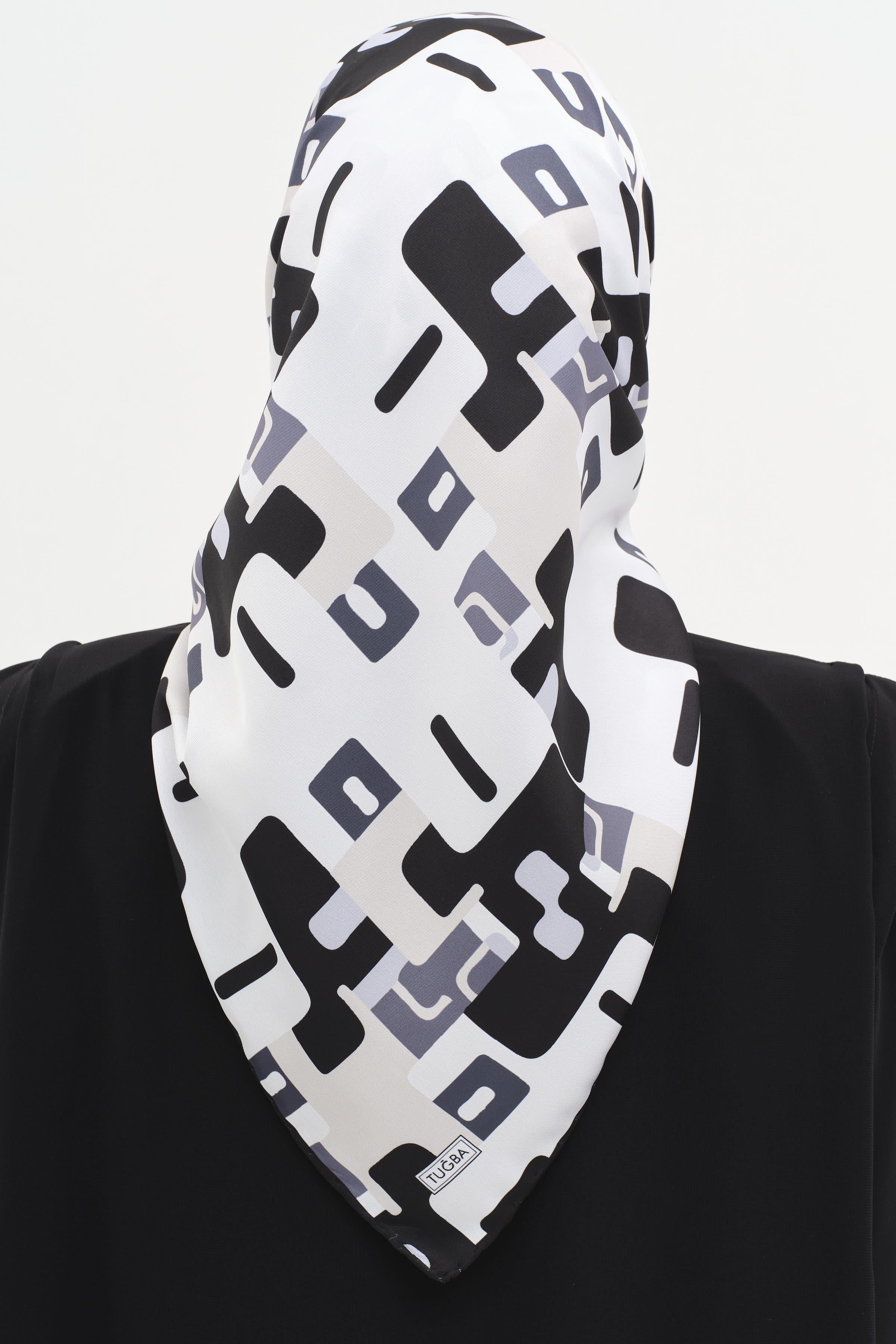 Soyut Desen Stil Eşarp - Siyah - Ekru TUGBA