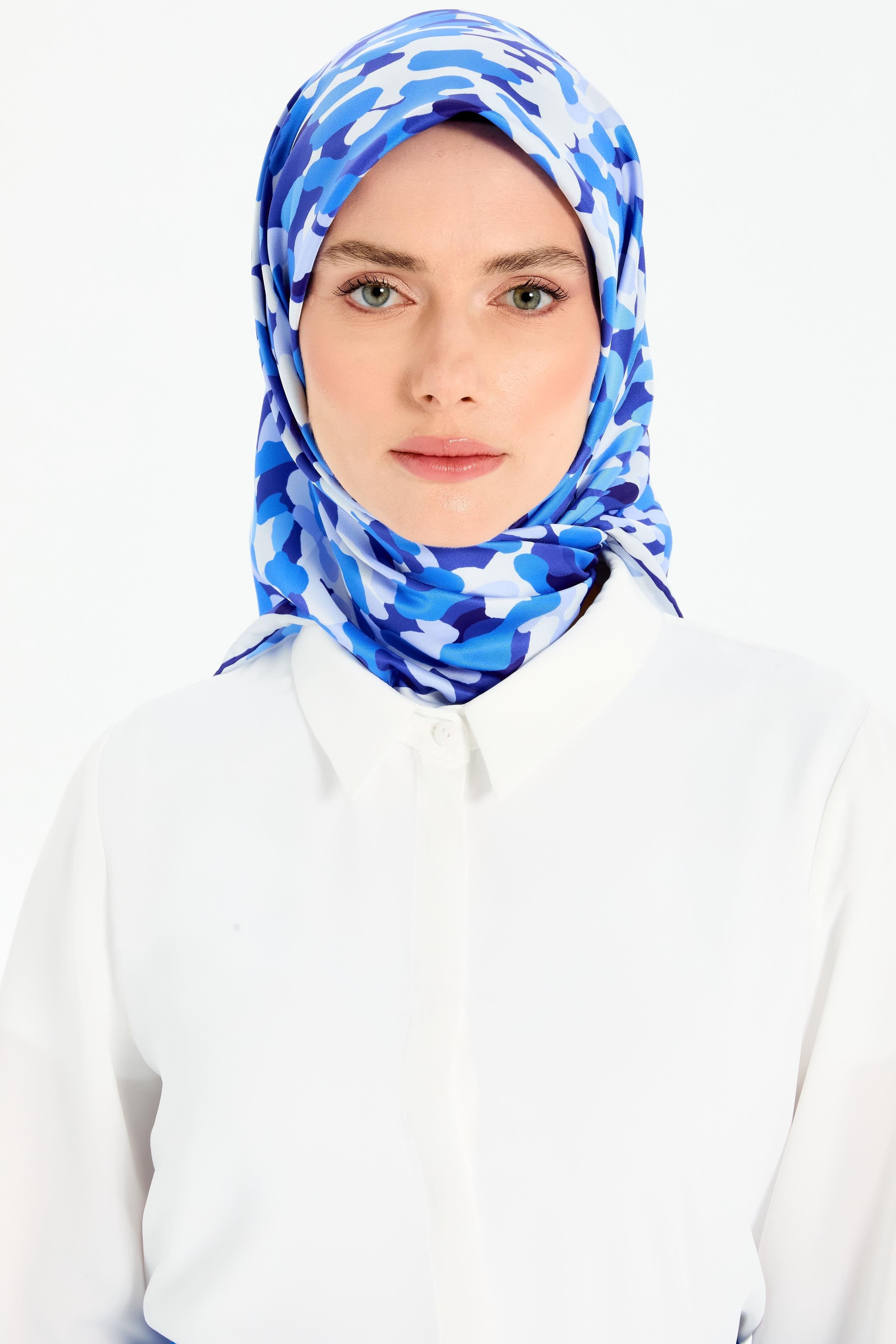 Soyut Desen Stil Eşarp - Mavi TUGBA