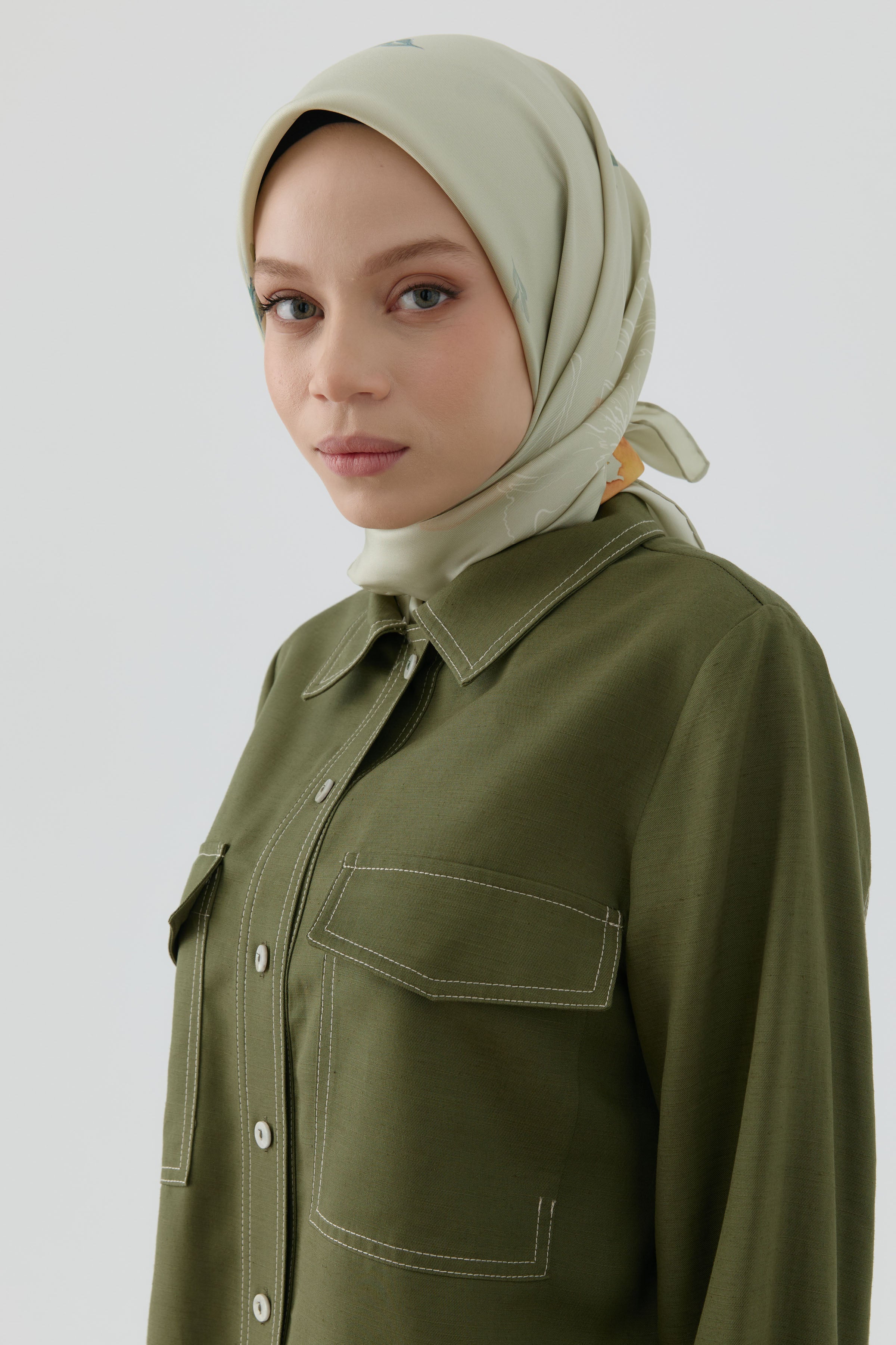 Süregan Twill İpek Eşarp - Su Yeşili TUGBA