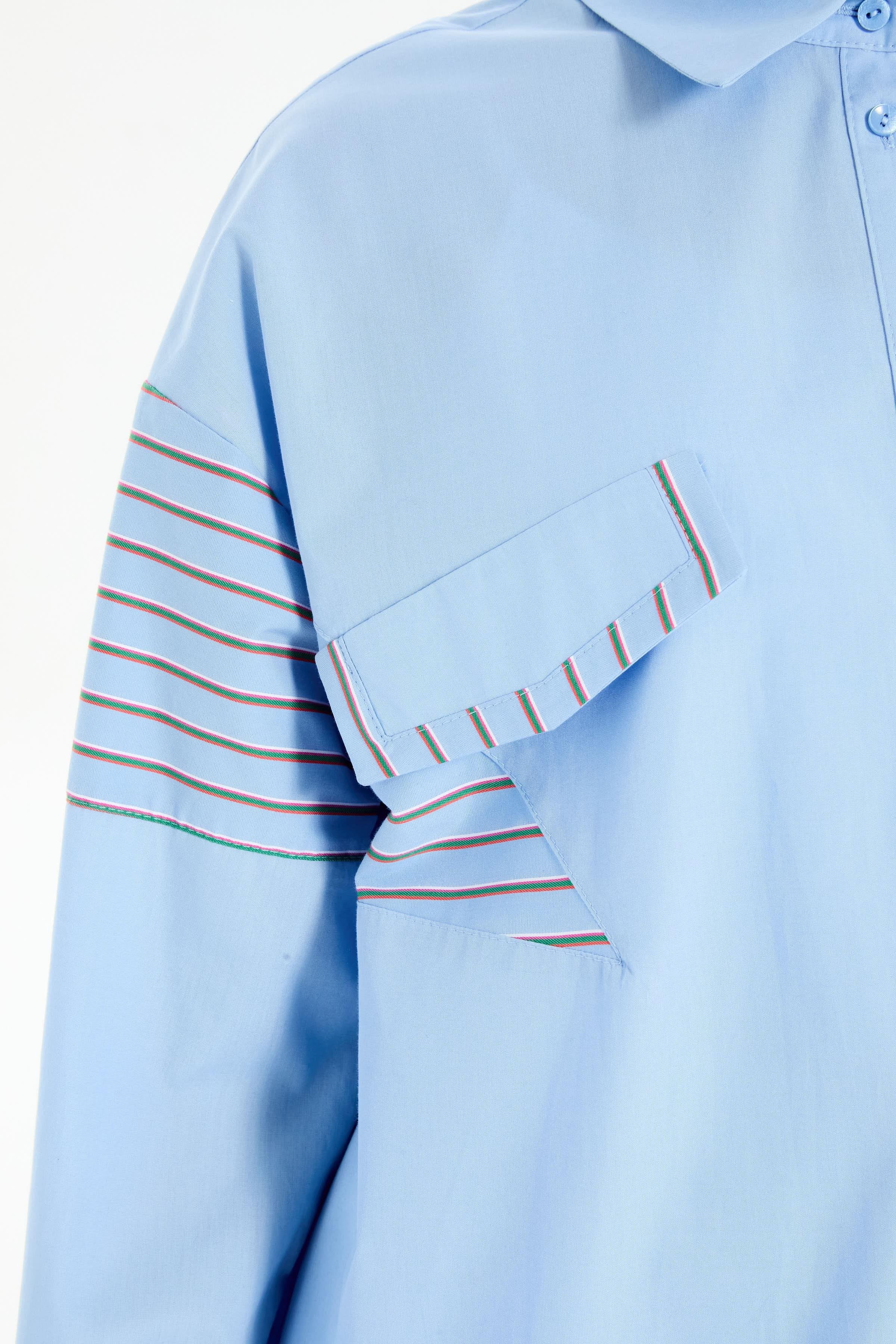 Süs Cep Kapaklı Garnili Gömlek - Açık Mavi TUGBA