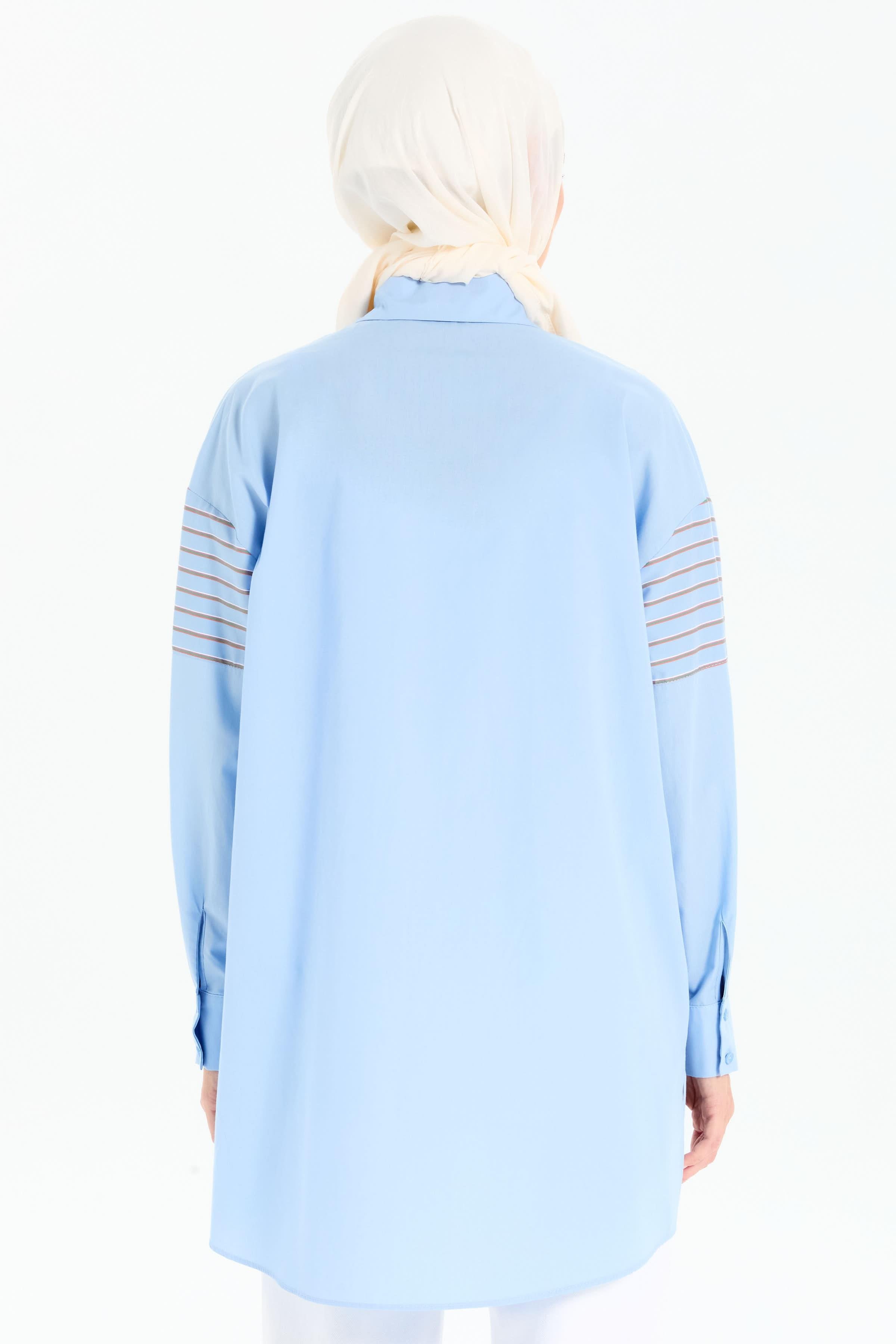 Süs Cep Kapaklı Garnili Gömlek - Açık Mavi TUGBA