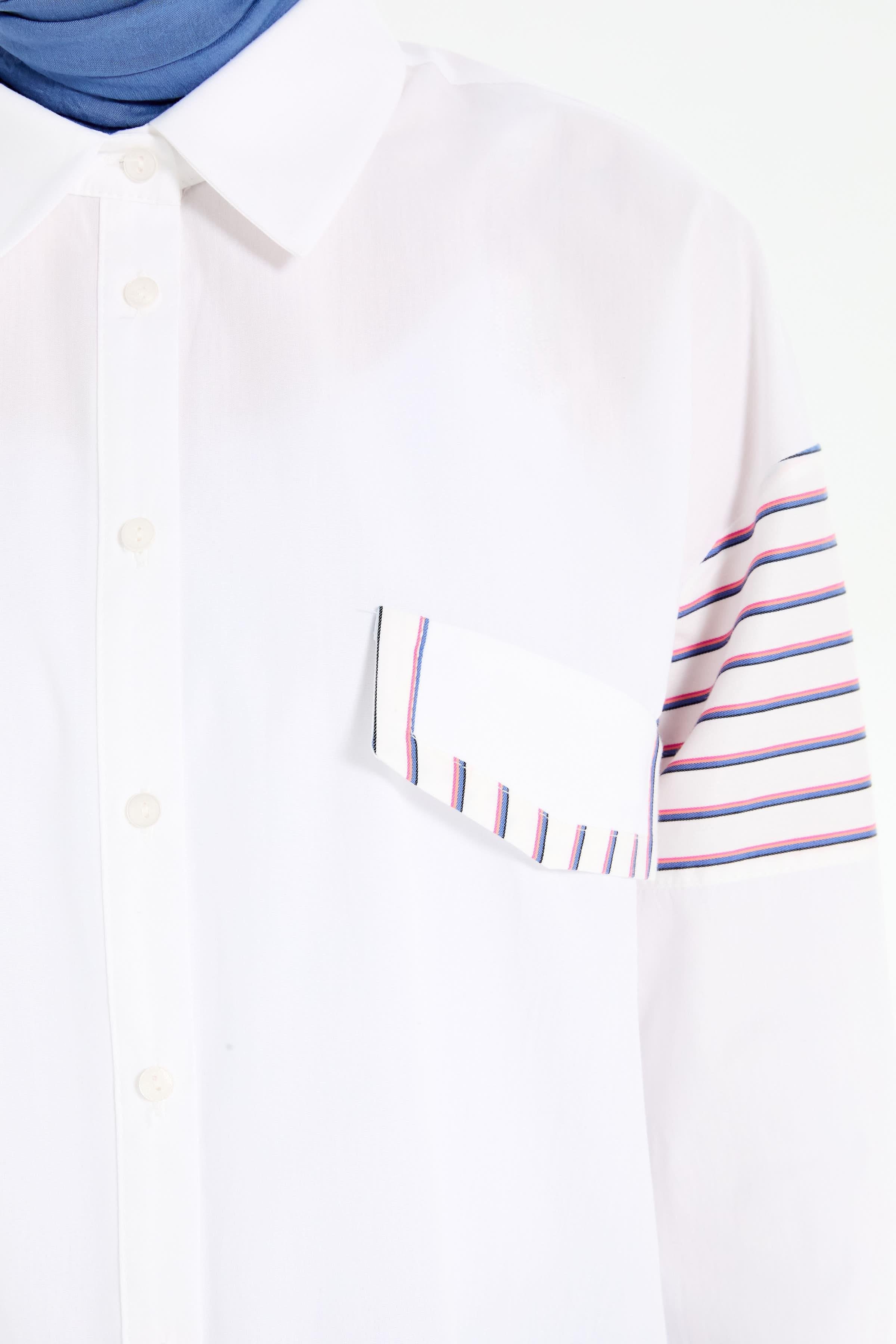 Süs Cep Kapaklı Garnili Gömlek - Beyaz TUGBA