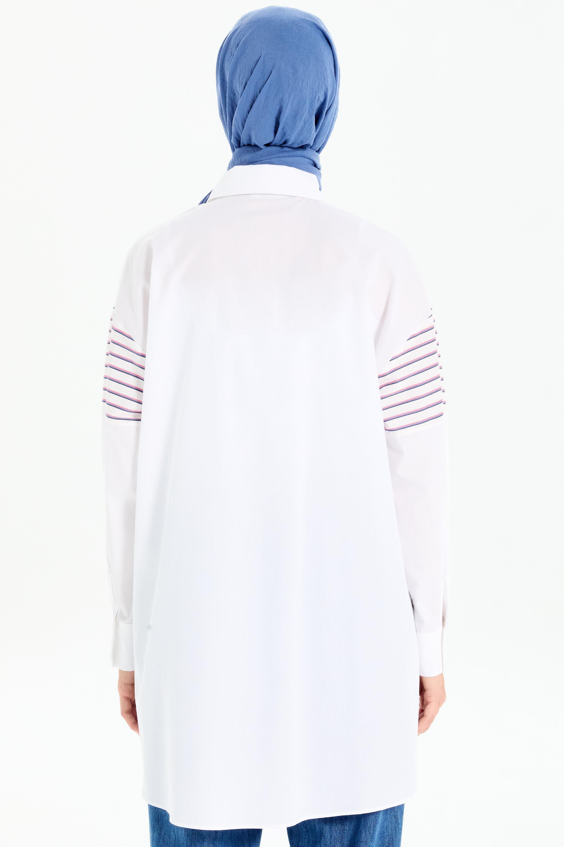 Süs Cep Kapaklı Garnili Gömlek - Beyaz TUGBA