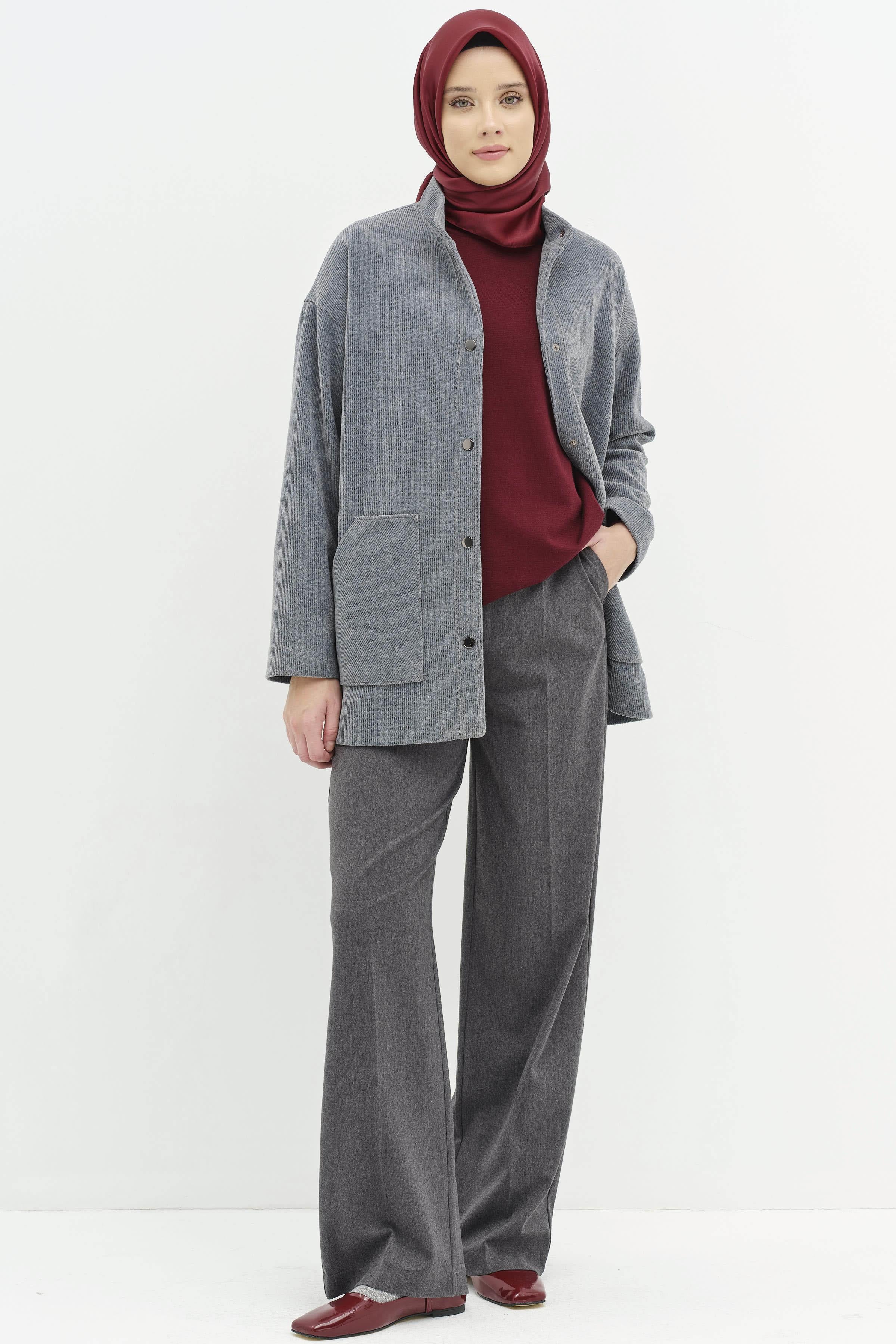 Süs Köprülü Bol Paça Pantolon - Füme TUGBA