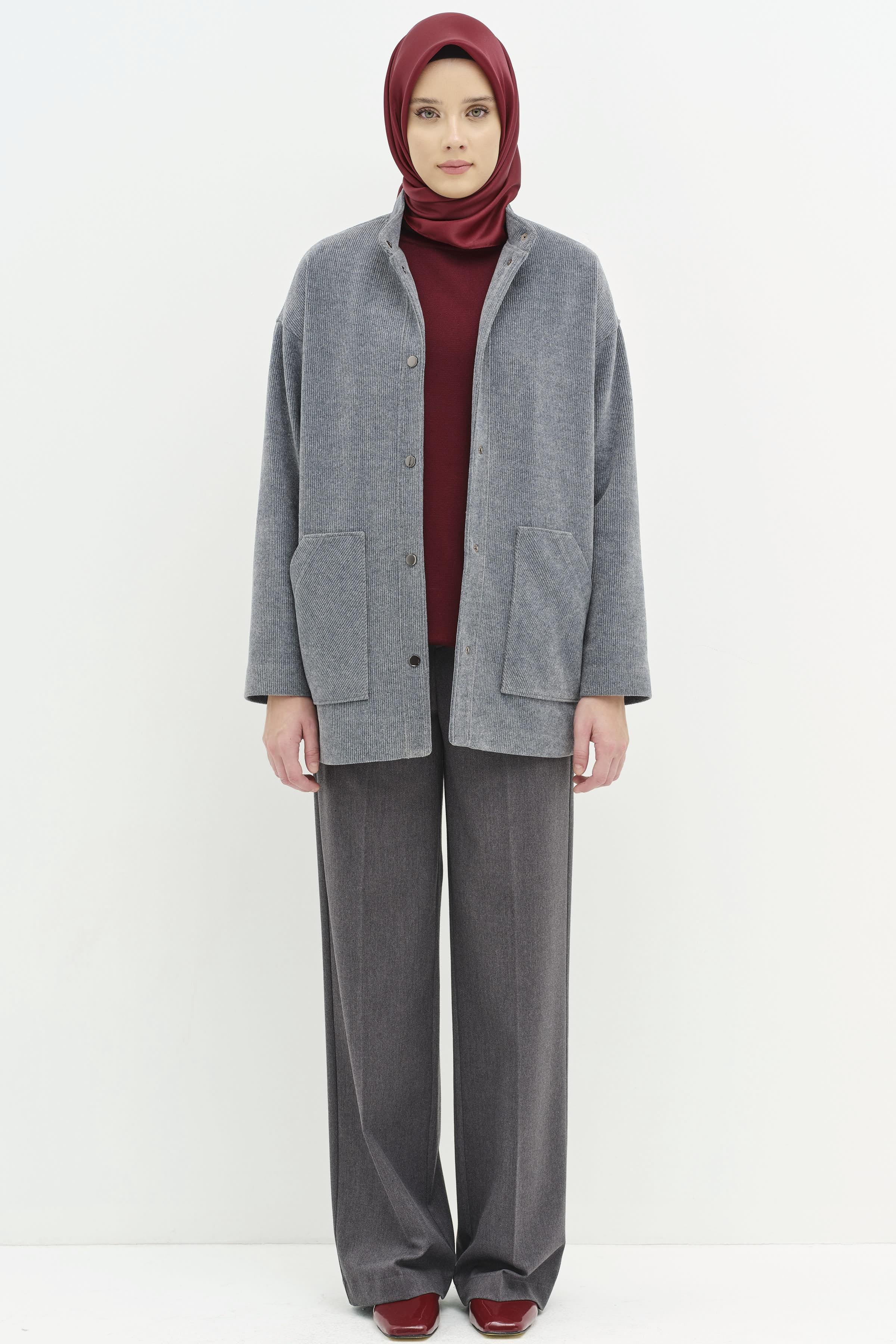 Süs Köprülü Bol Paça Pantolon - Füme TUGBA