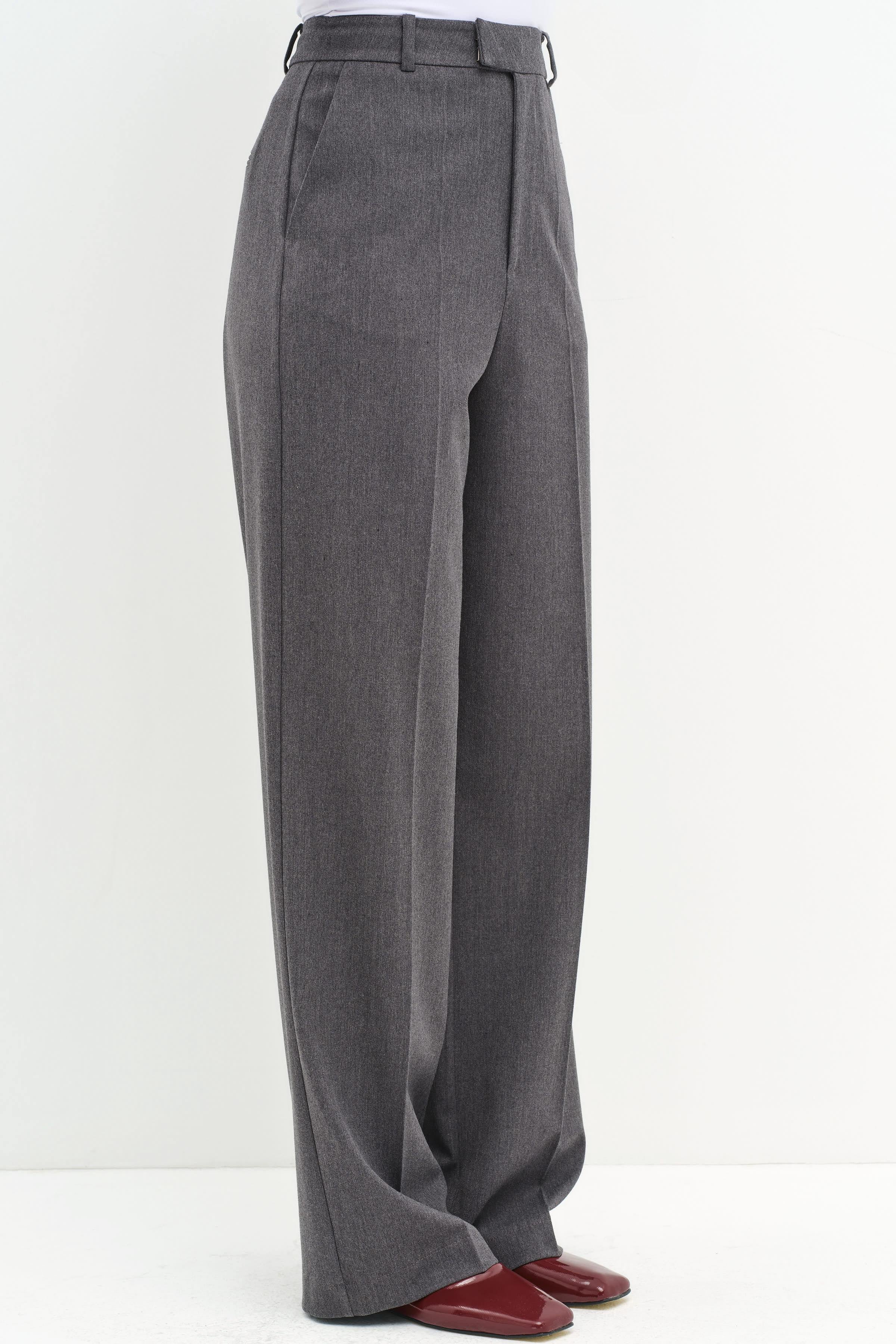 Süs Köprülü Bol Paça Pantolon - Füme TUGBA