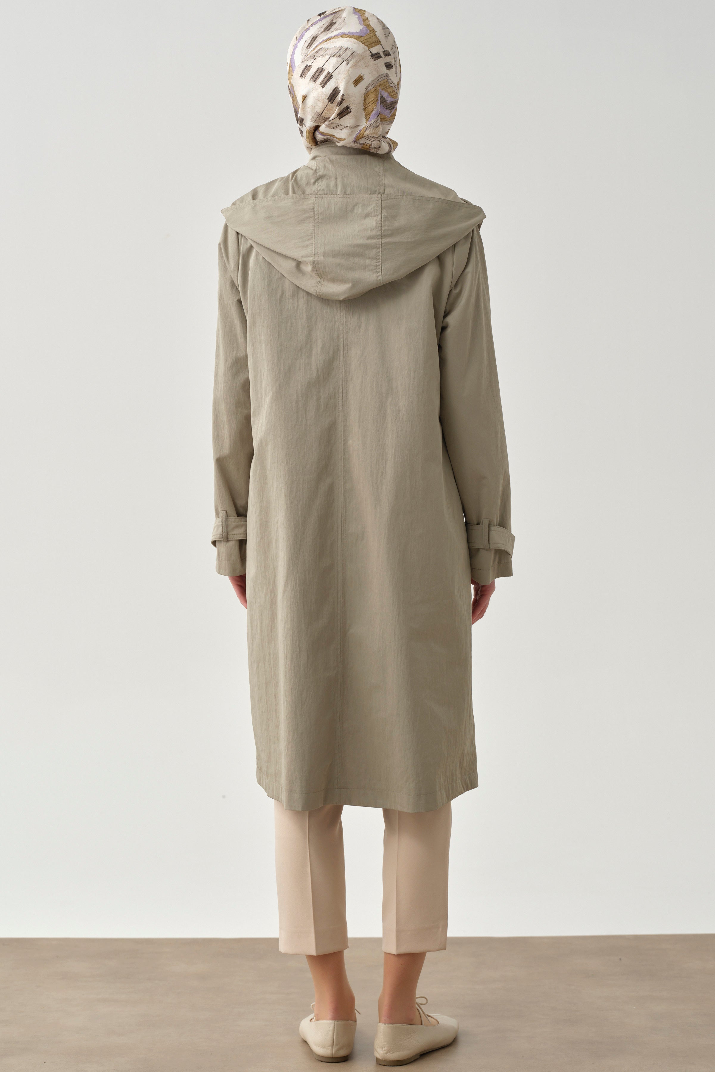 T Kol Garni Biyeli Kapüşonlu Trençkot - Mint TUGBA