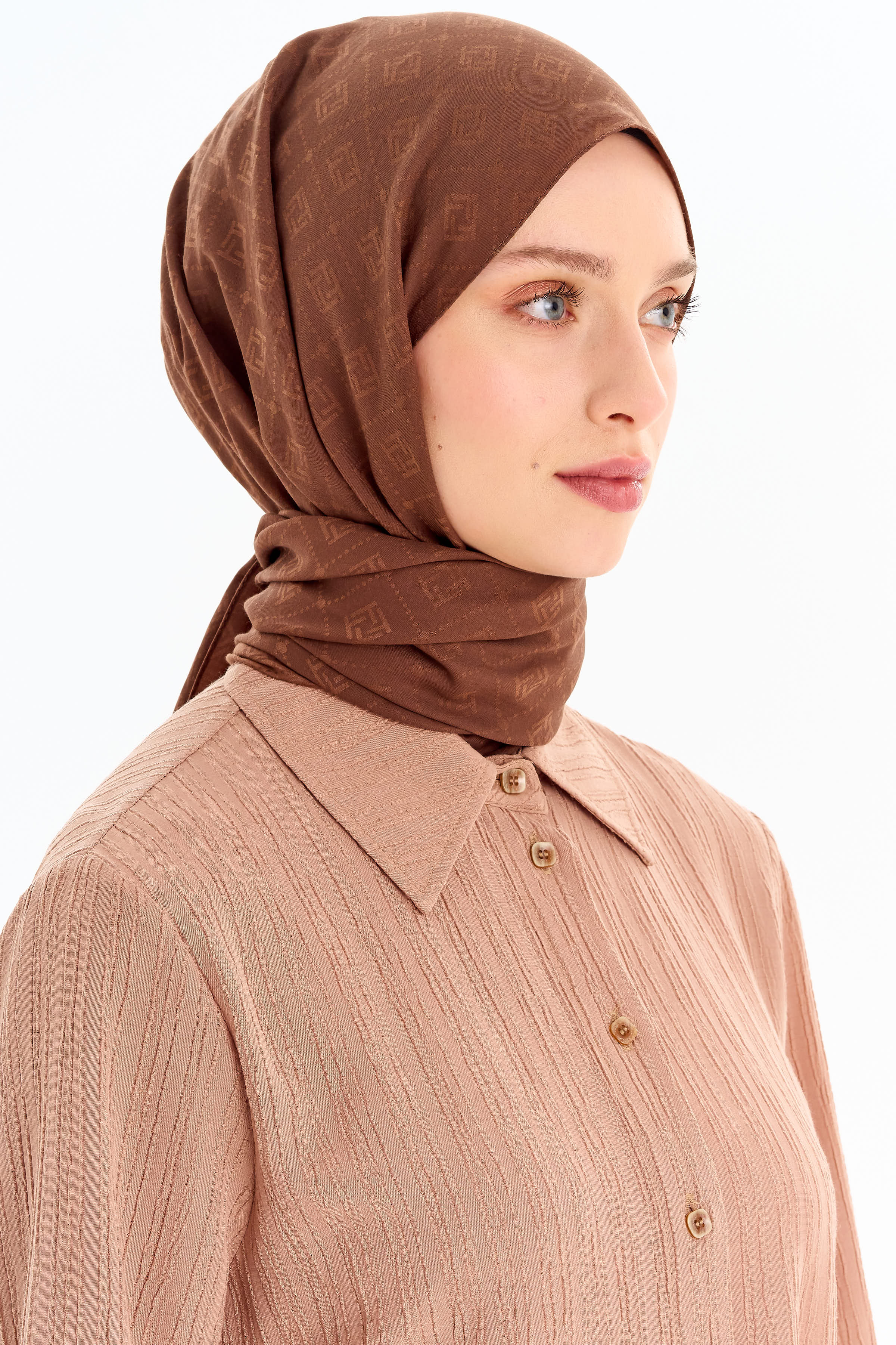 T Logo Pamuk Şal - Açık Kahve TUGBA