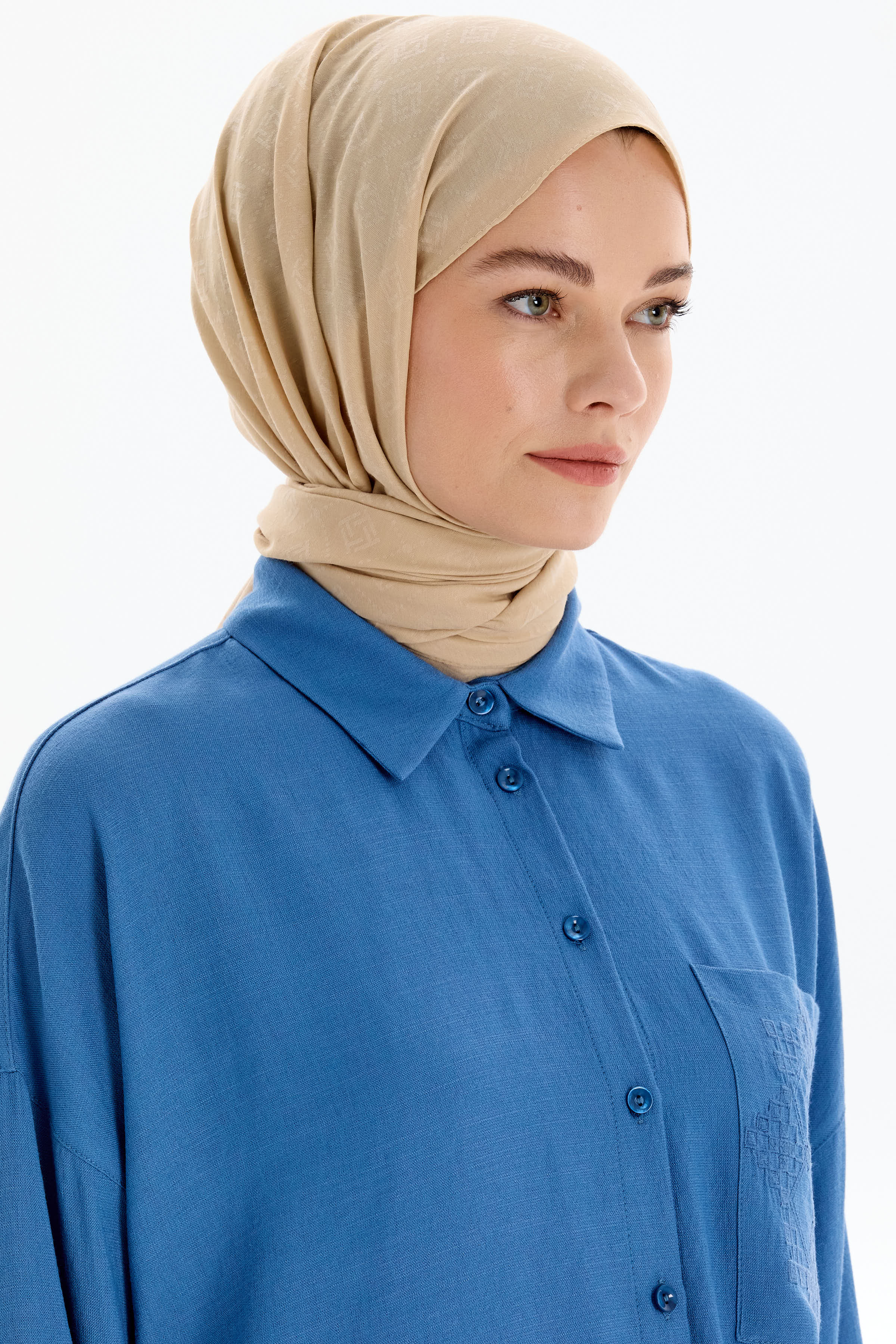 T Logo Pamuk Şal - Bej TUGBA