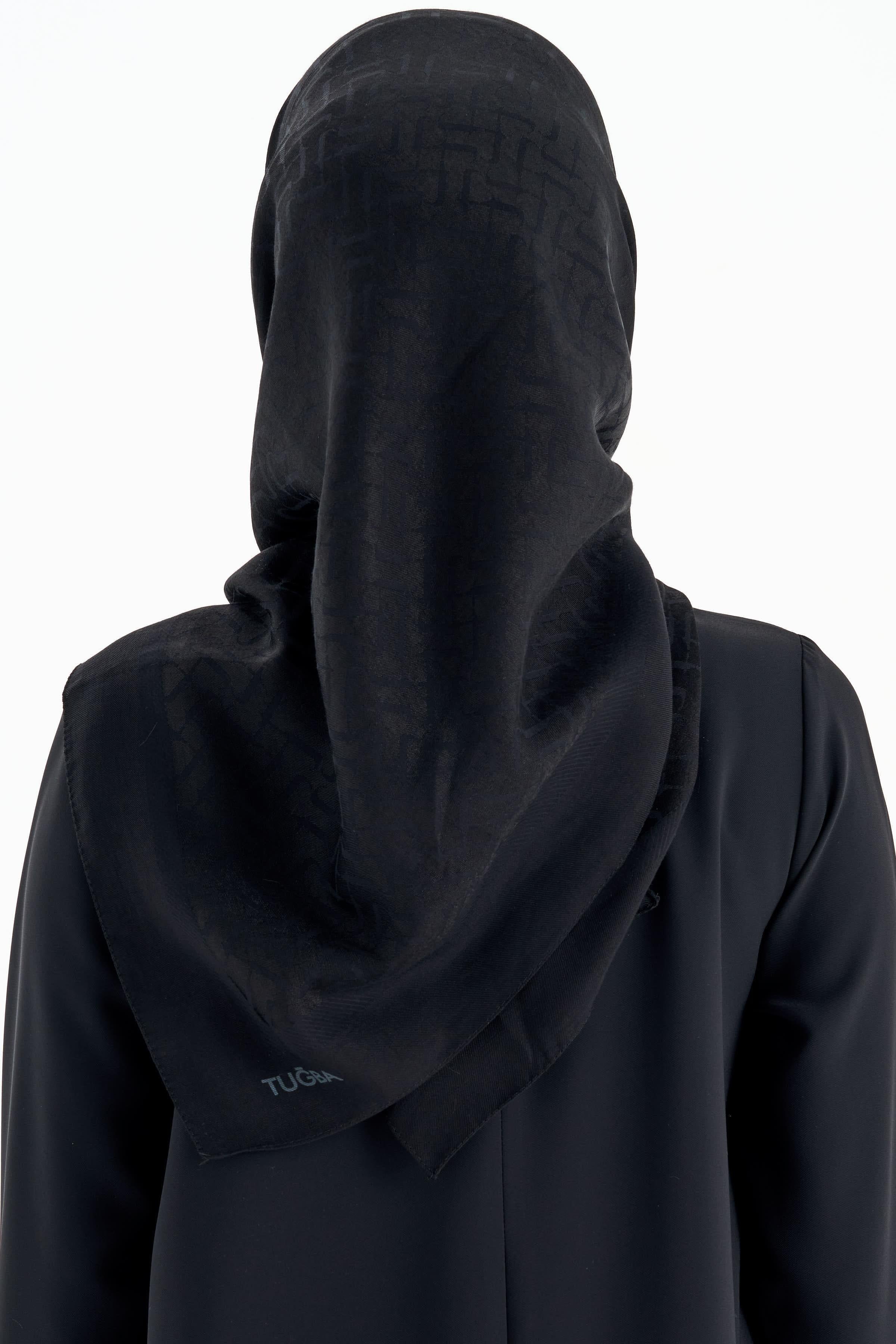 Natural T Logolu Eşarp - Siyah TUGBA