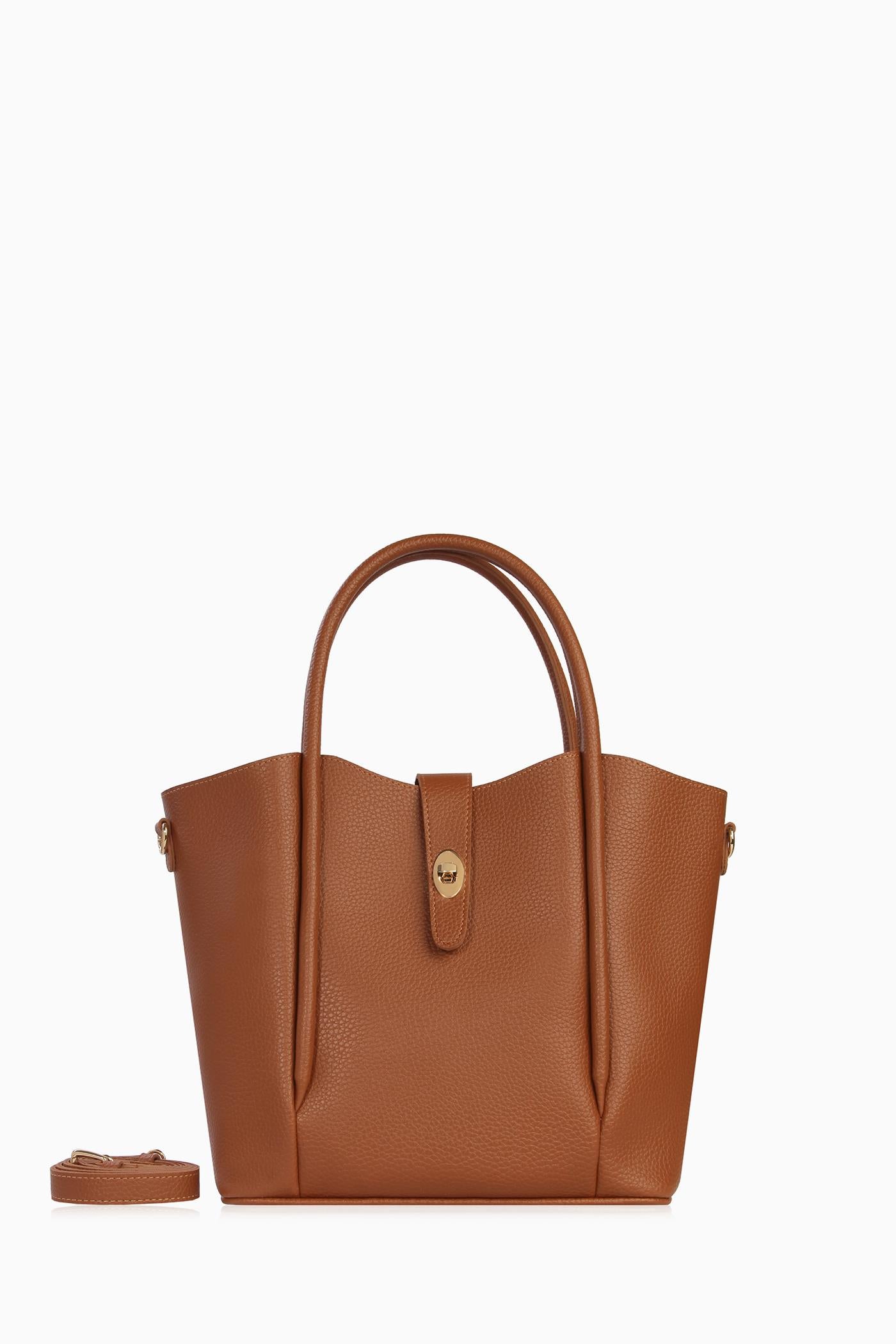 İkili Şerit Detaylı Çanta - Taba TUGBA