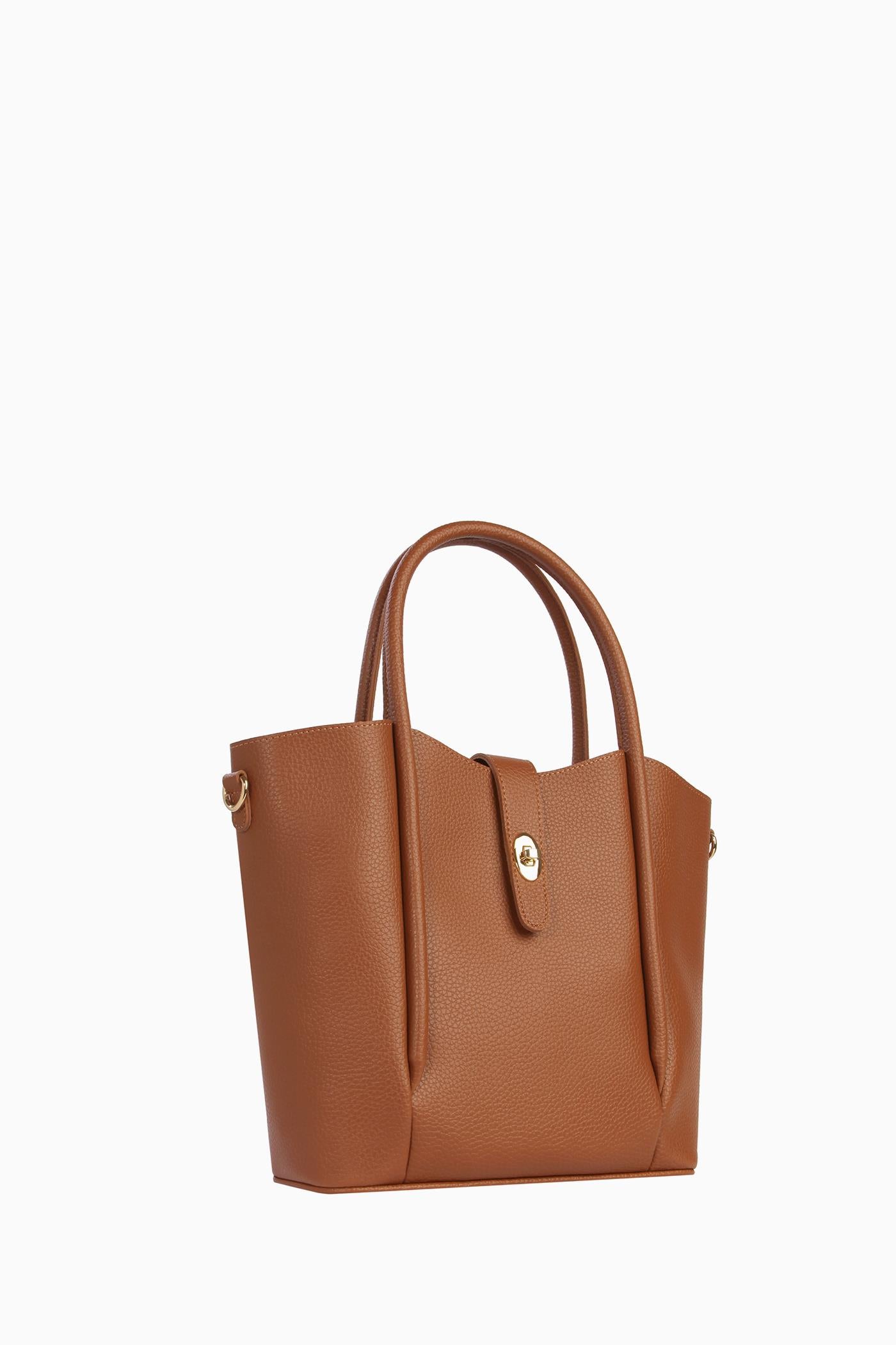 İkili Şerit Detaylı Çanta - Taba TUGBA