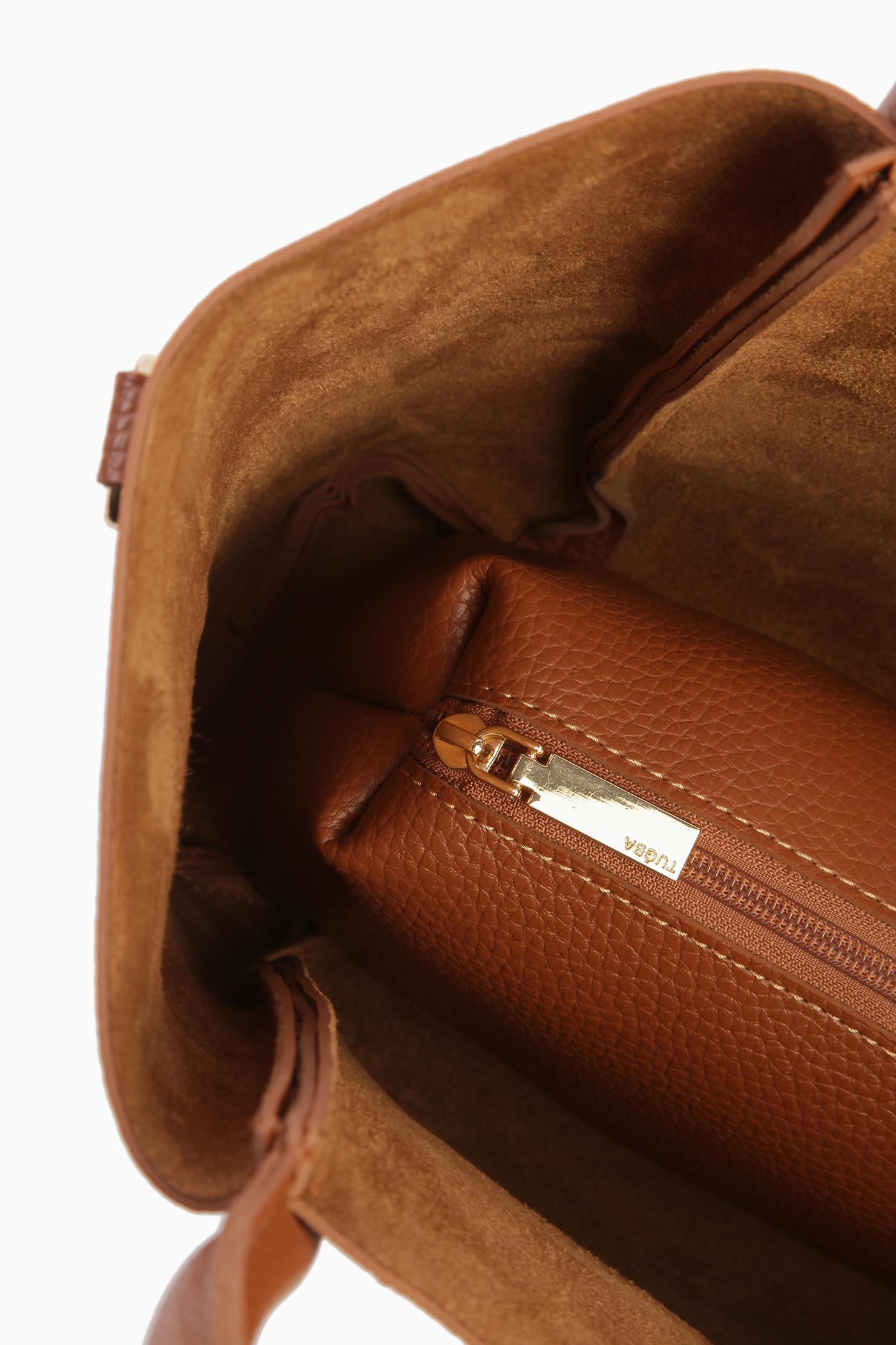 İkili Şerit Detaylı Çanta - Taba TUGBA