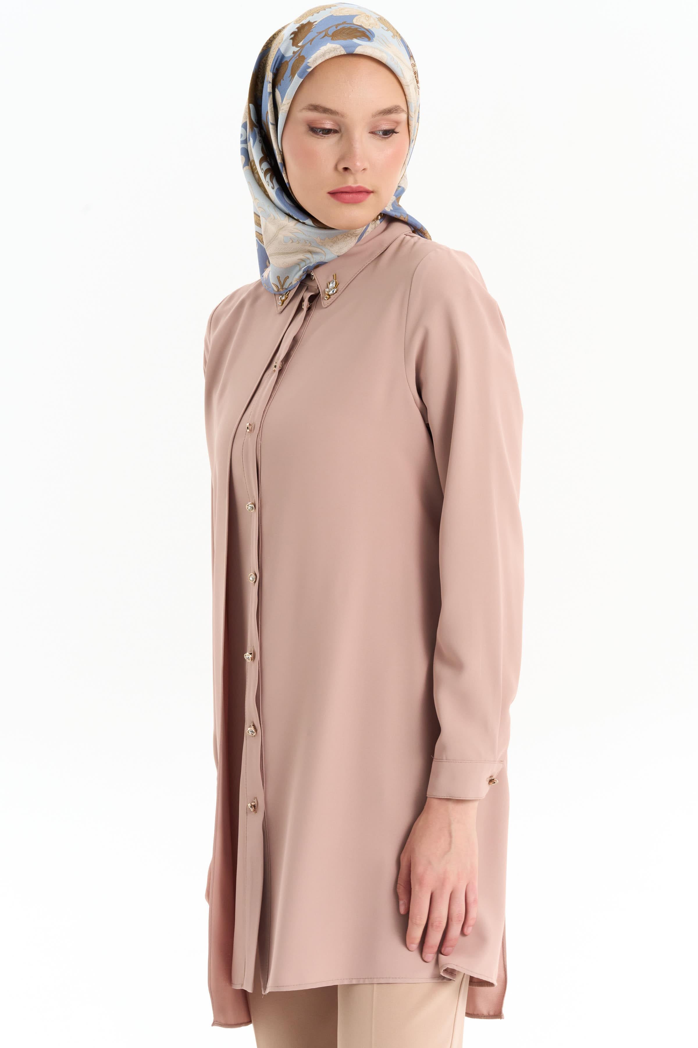 Taş Aksesuarlı Şık Tunik - Camel TUGBA